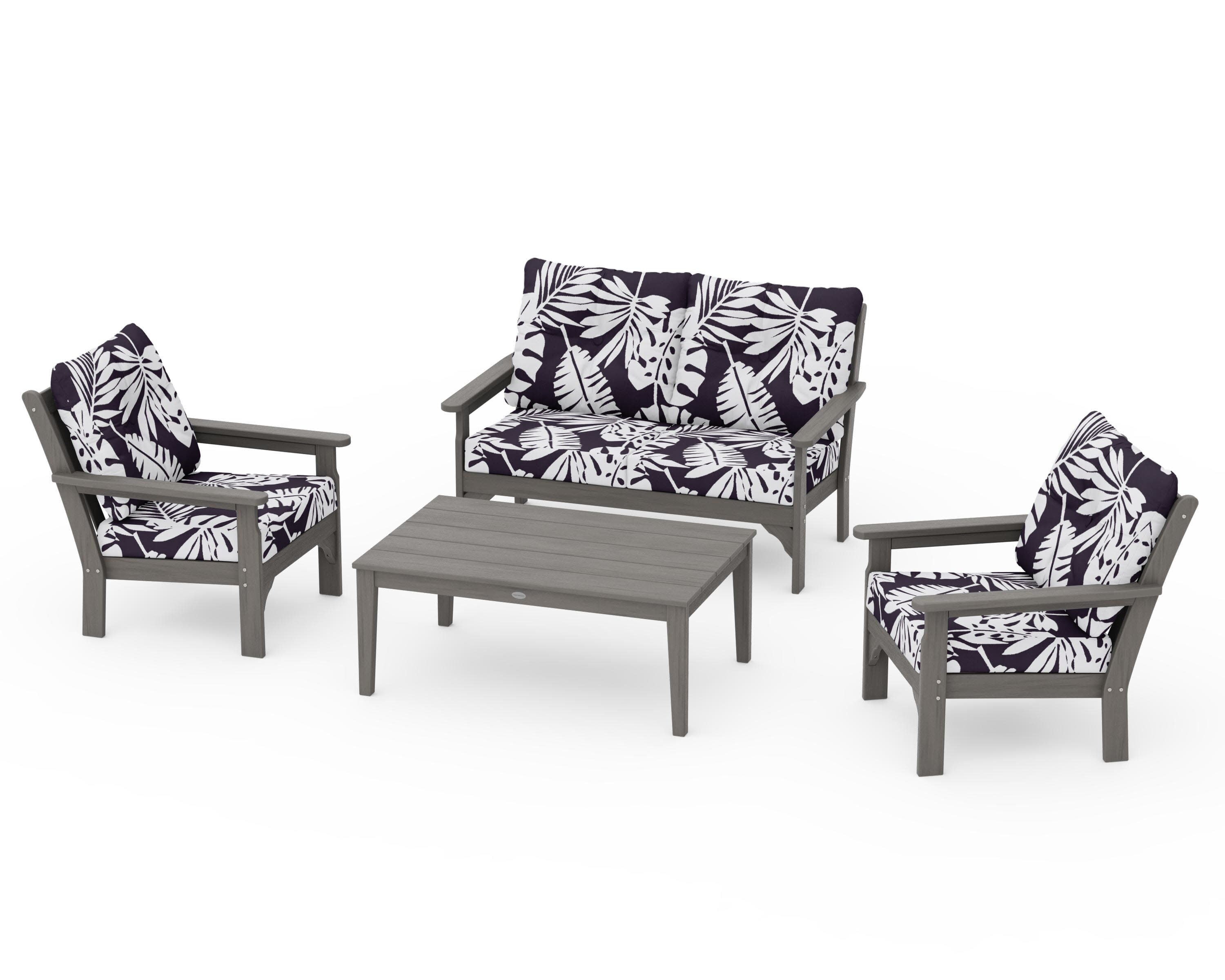 Vineyard 4-Piece Deep Seating Set in Driftwood / Leaf Navy