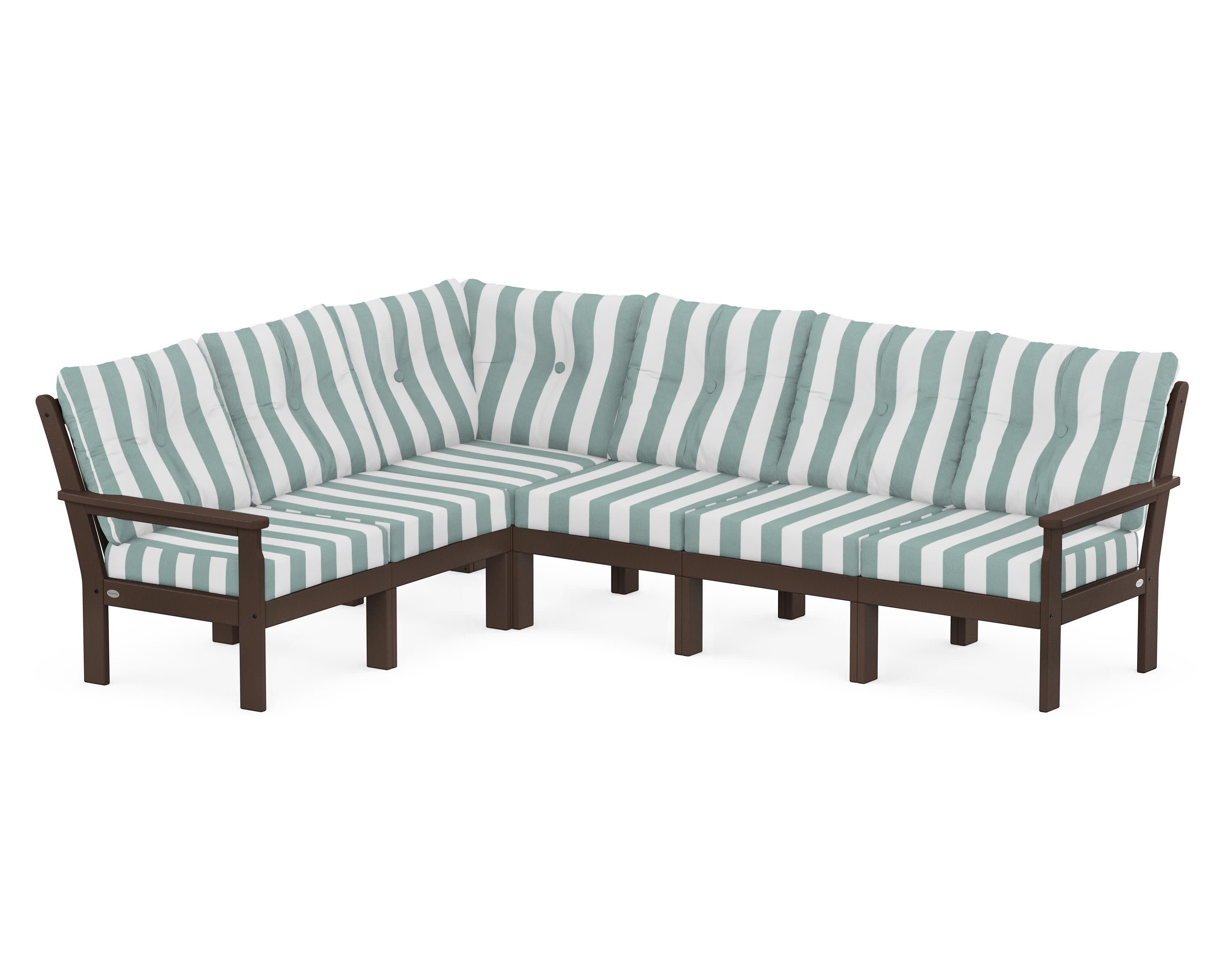 Vineyard 6-Piece Sectional in Mahogany / Cabana Stripe Glacier Spa