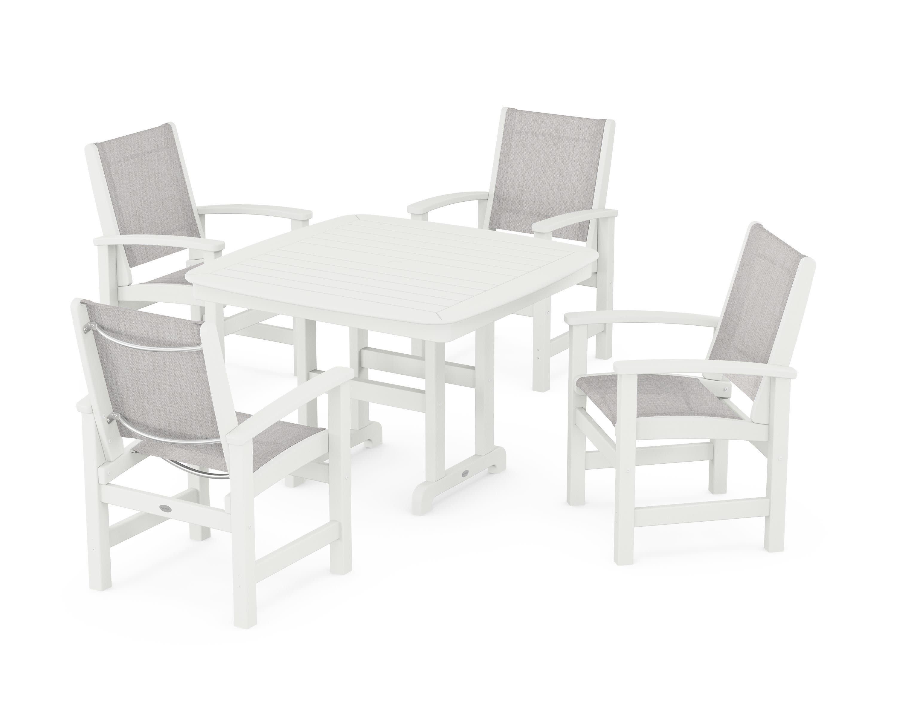 Coastal 5-Piece Dining Set in Vintage White / Parchment Sling