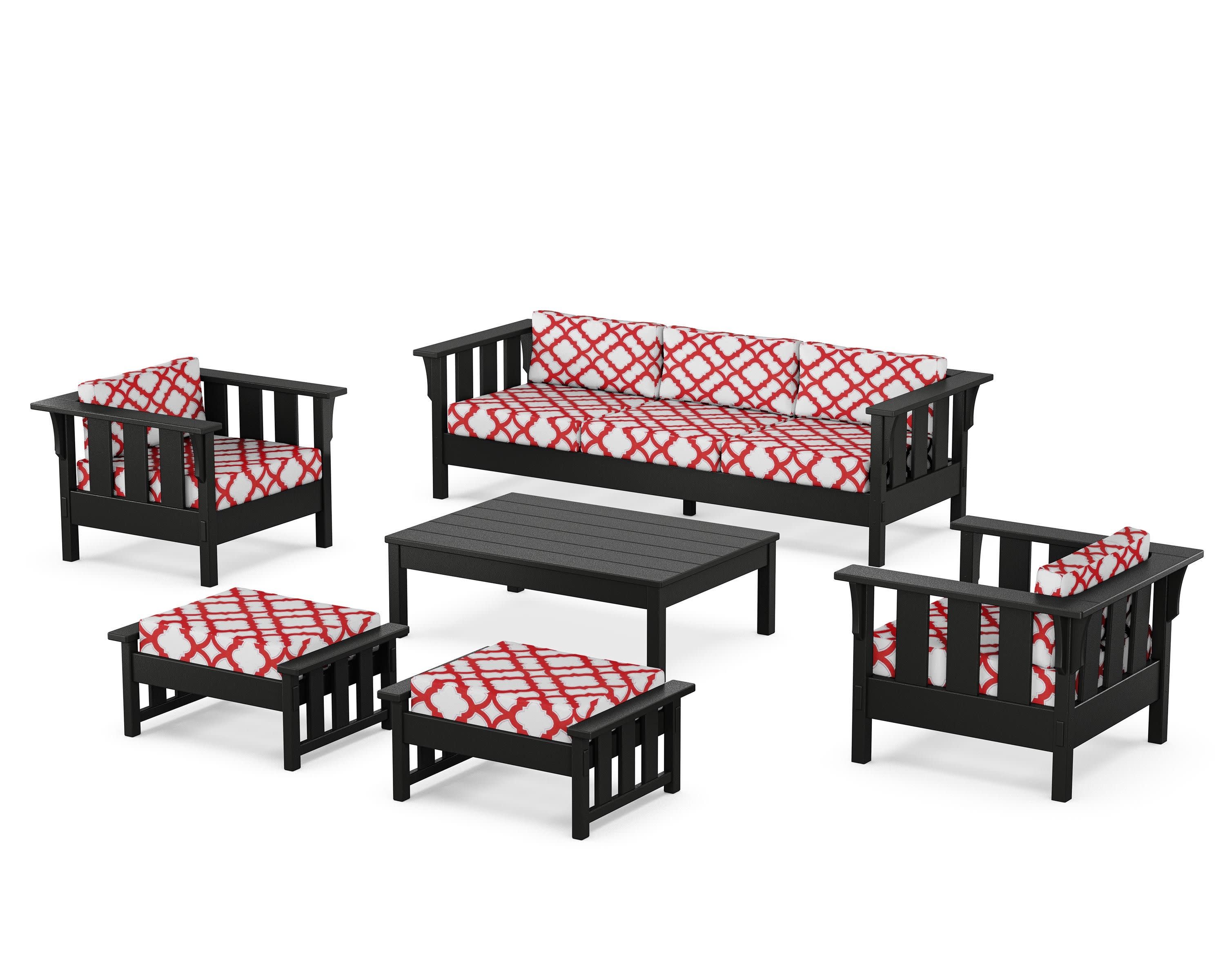Acadia 6-Piece Lounge Sofa Set in Black / Trellis Crimson