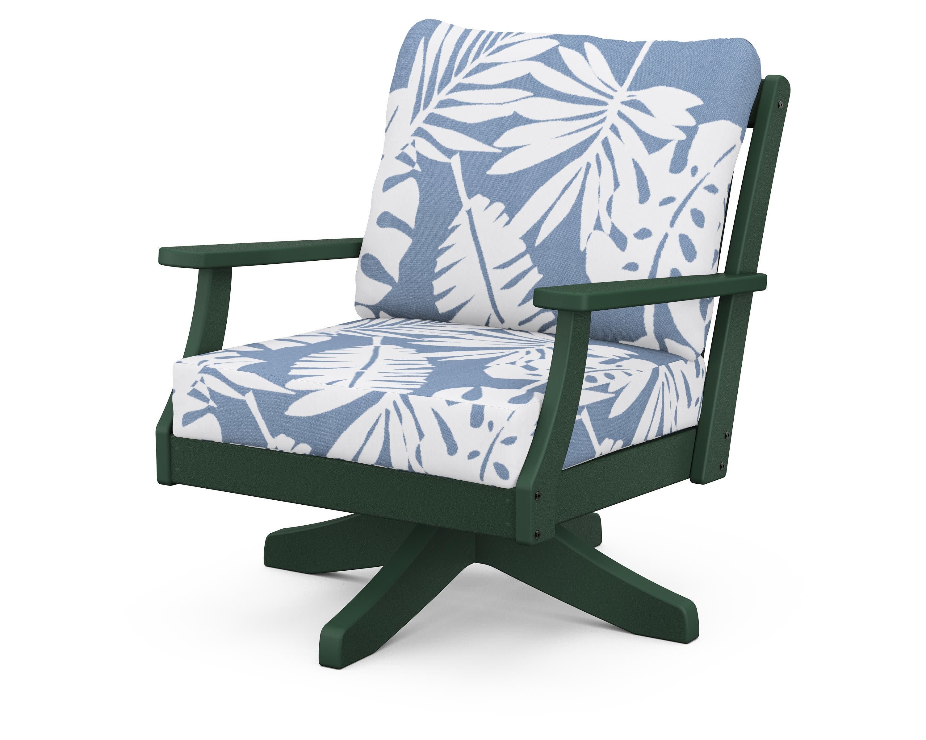 Braxton Deep Seating Swivel Chair in Green / Leaf Sky Blue