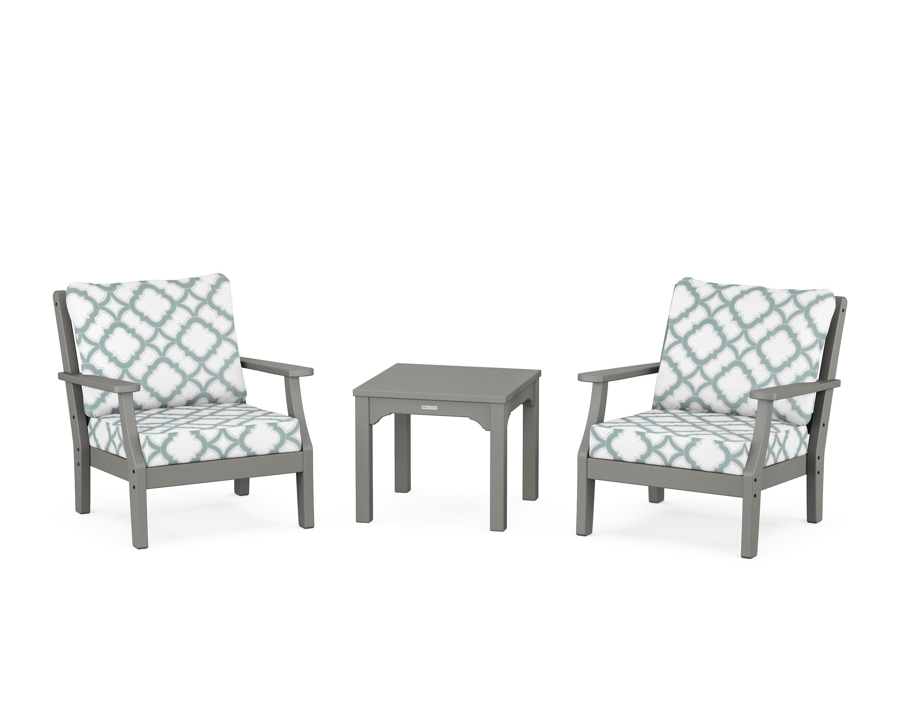 Chinoiserie 3-Piece Deep Seating Set in Slate Grey / Trellis Glacier Spa