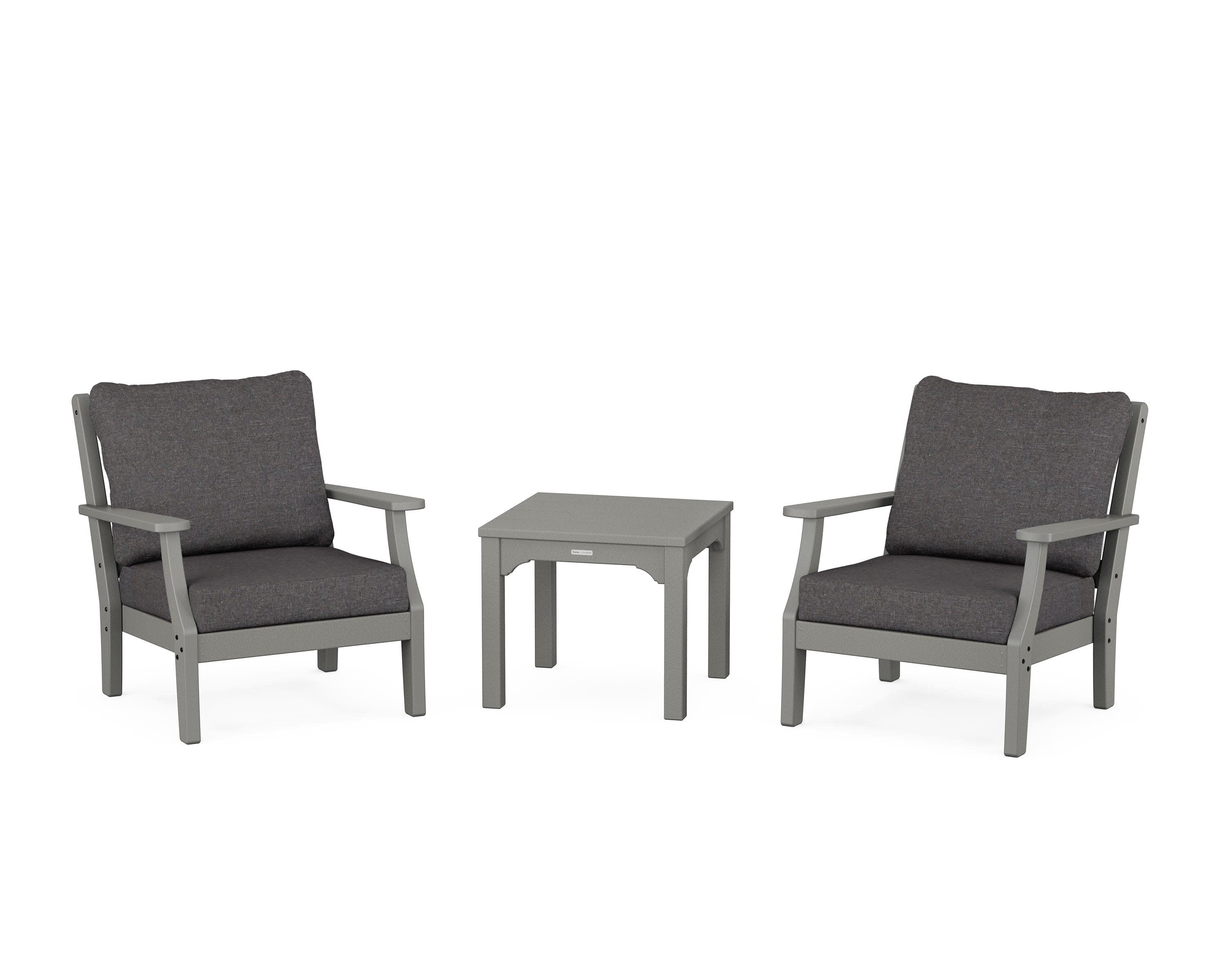 Chinoiserie 3-Piece Deep Seating Set in Slate Grey / Ash Charcoal