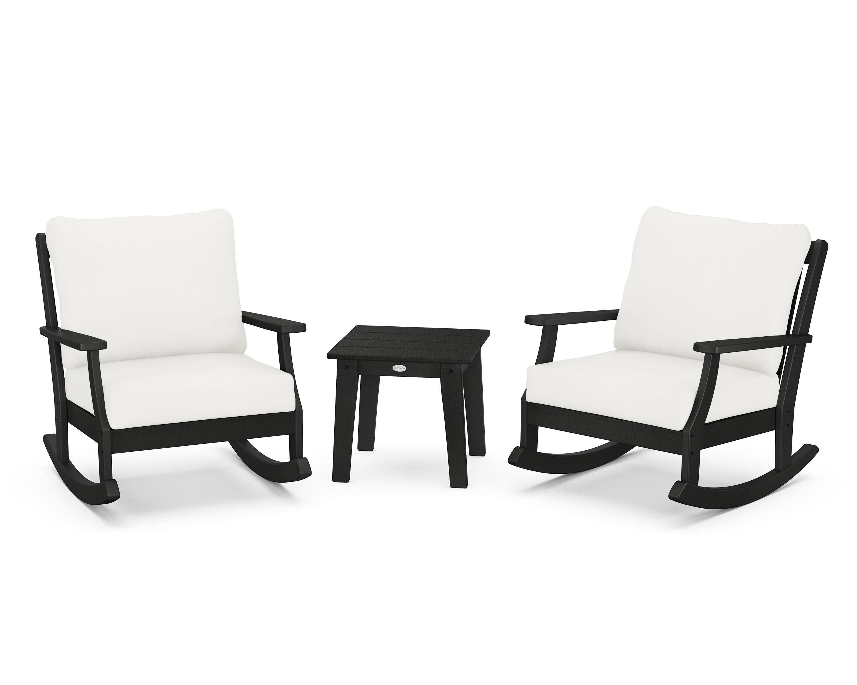 Braxton 3-Piece Deep Seating Rocker Set in Black / Natural Linen