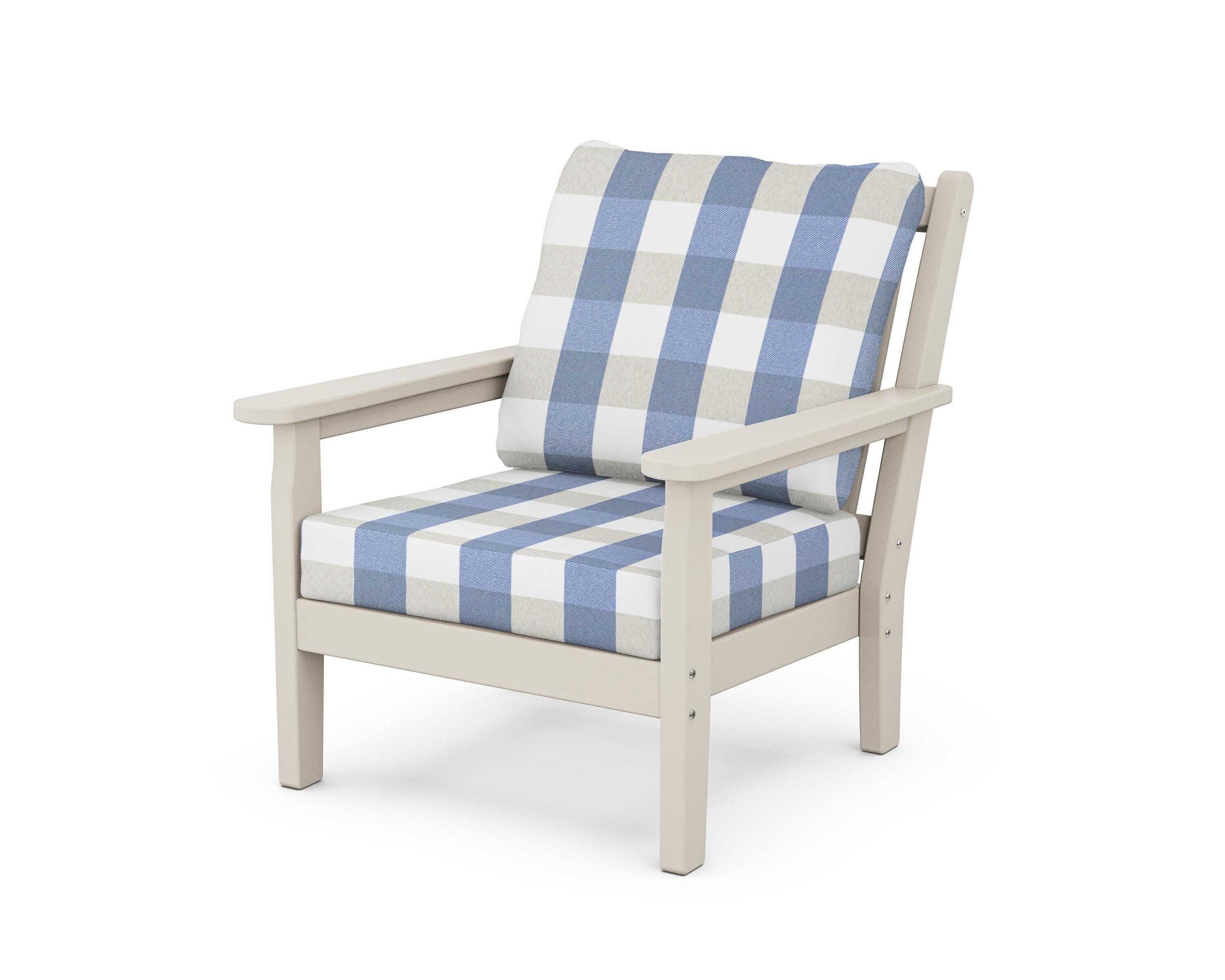 Chippendale Deep Seating Chair in Sand / Buffalo Plaid Sky Blue