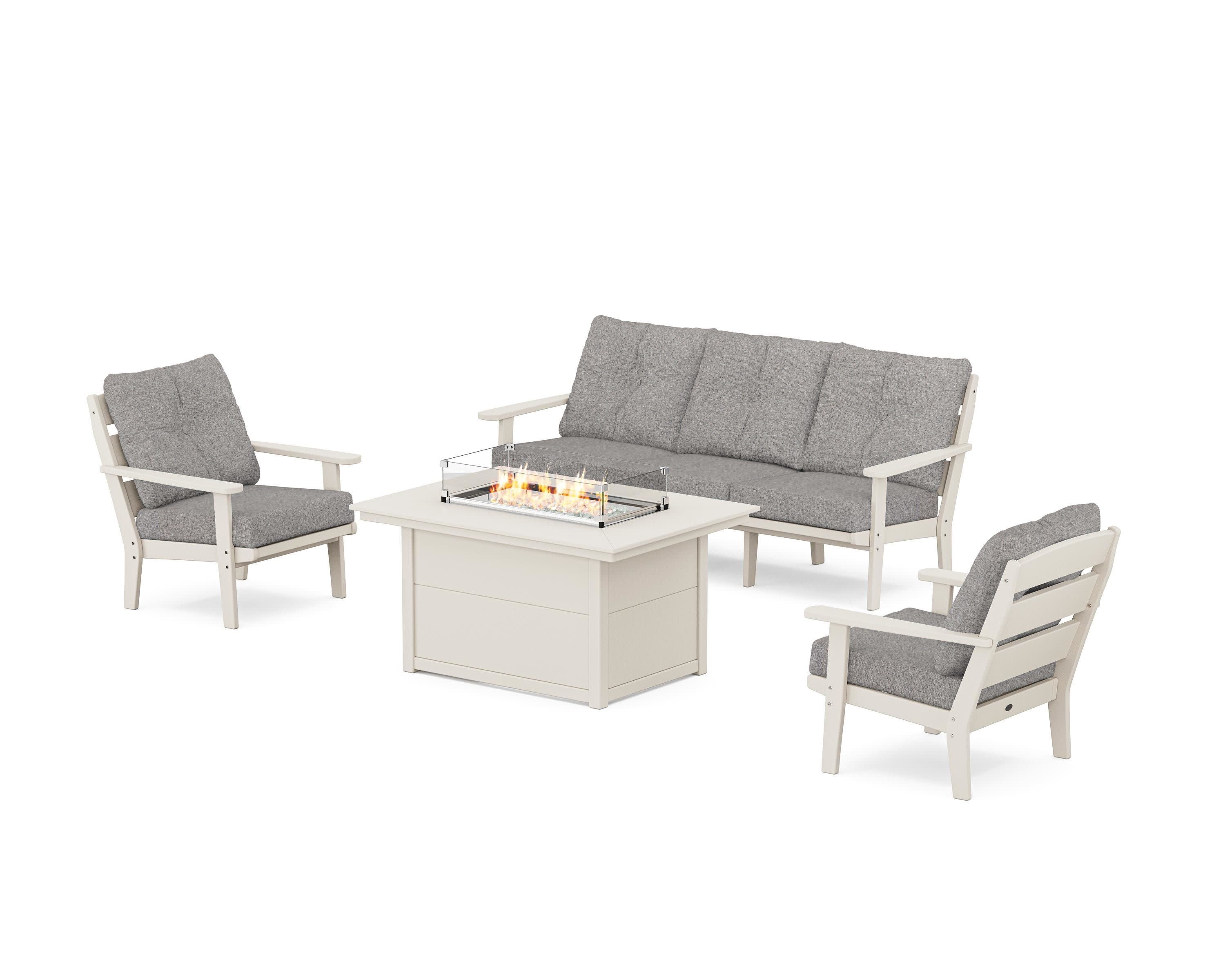Lakeside Deep Seating Fire Pit Table Set in Sand / Grey Mist