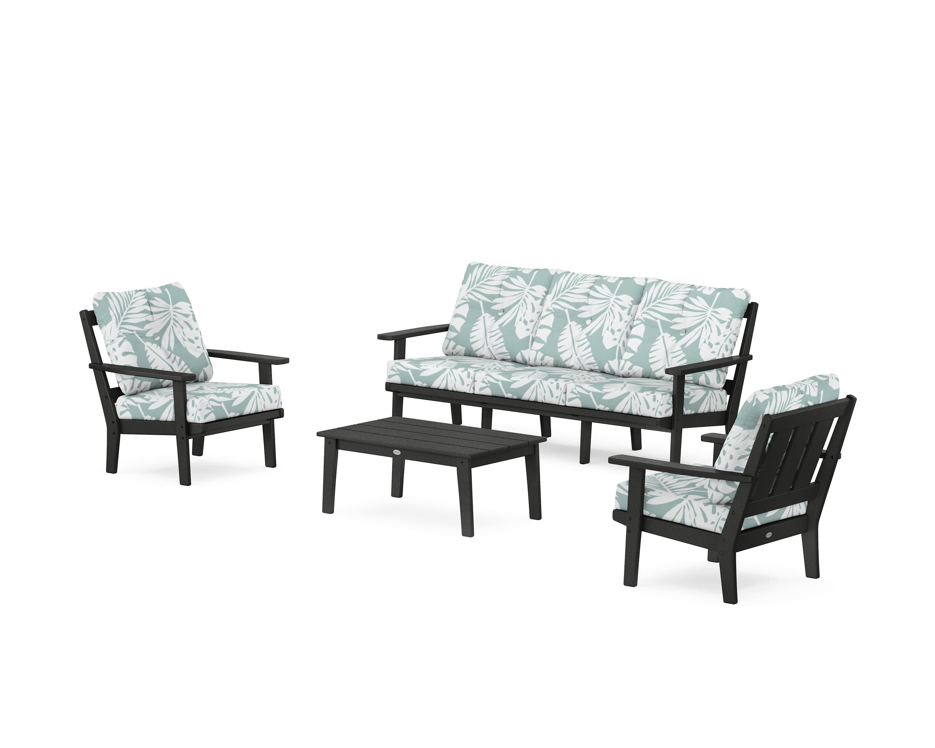 Oxford 4-Piece Deep Seating Set with Sofa in Black / Leaf Glacier Spa
