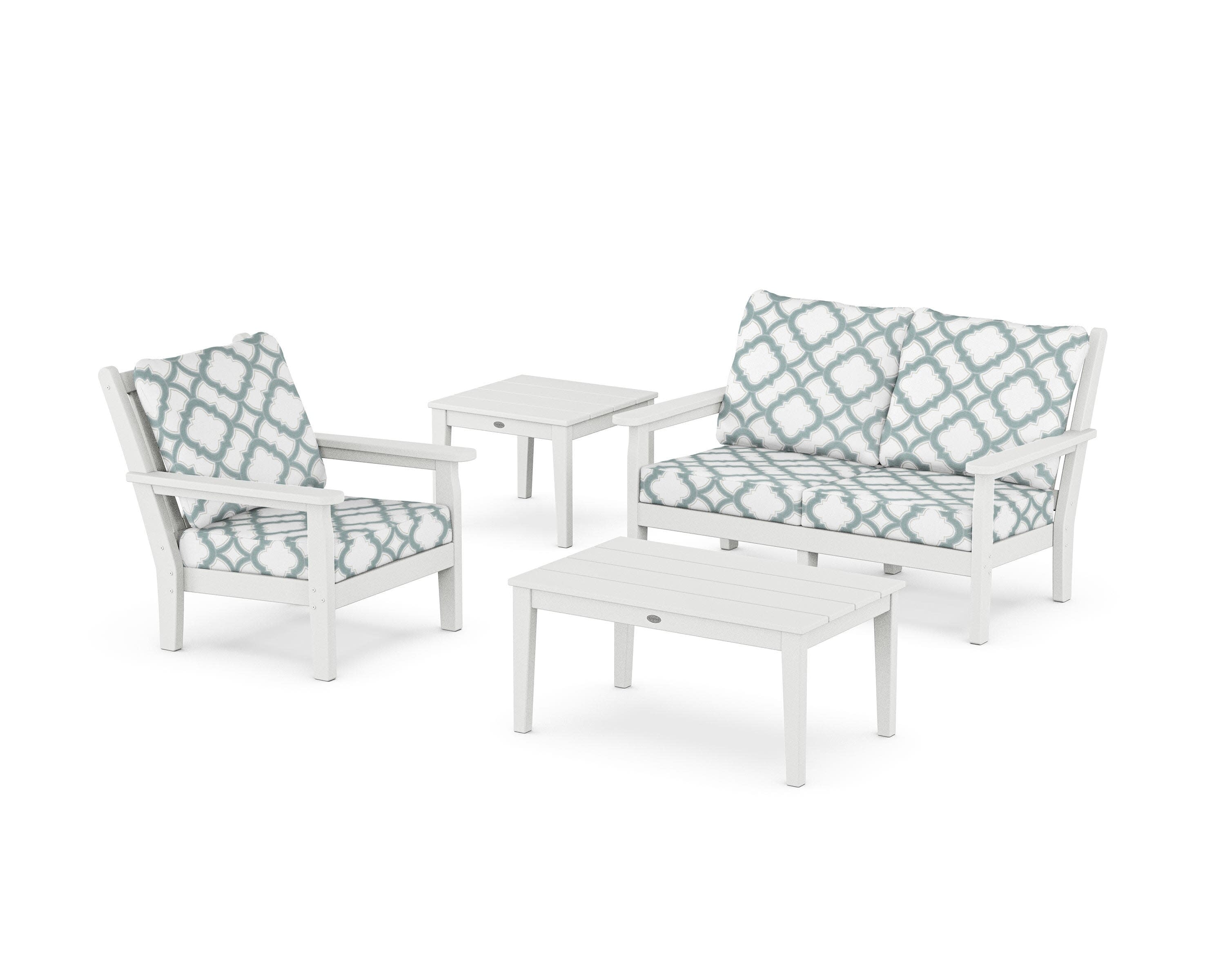 Chippendale 4-Piece Deep Seating Set in White / Trellis Glacier Spa