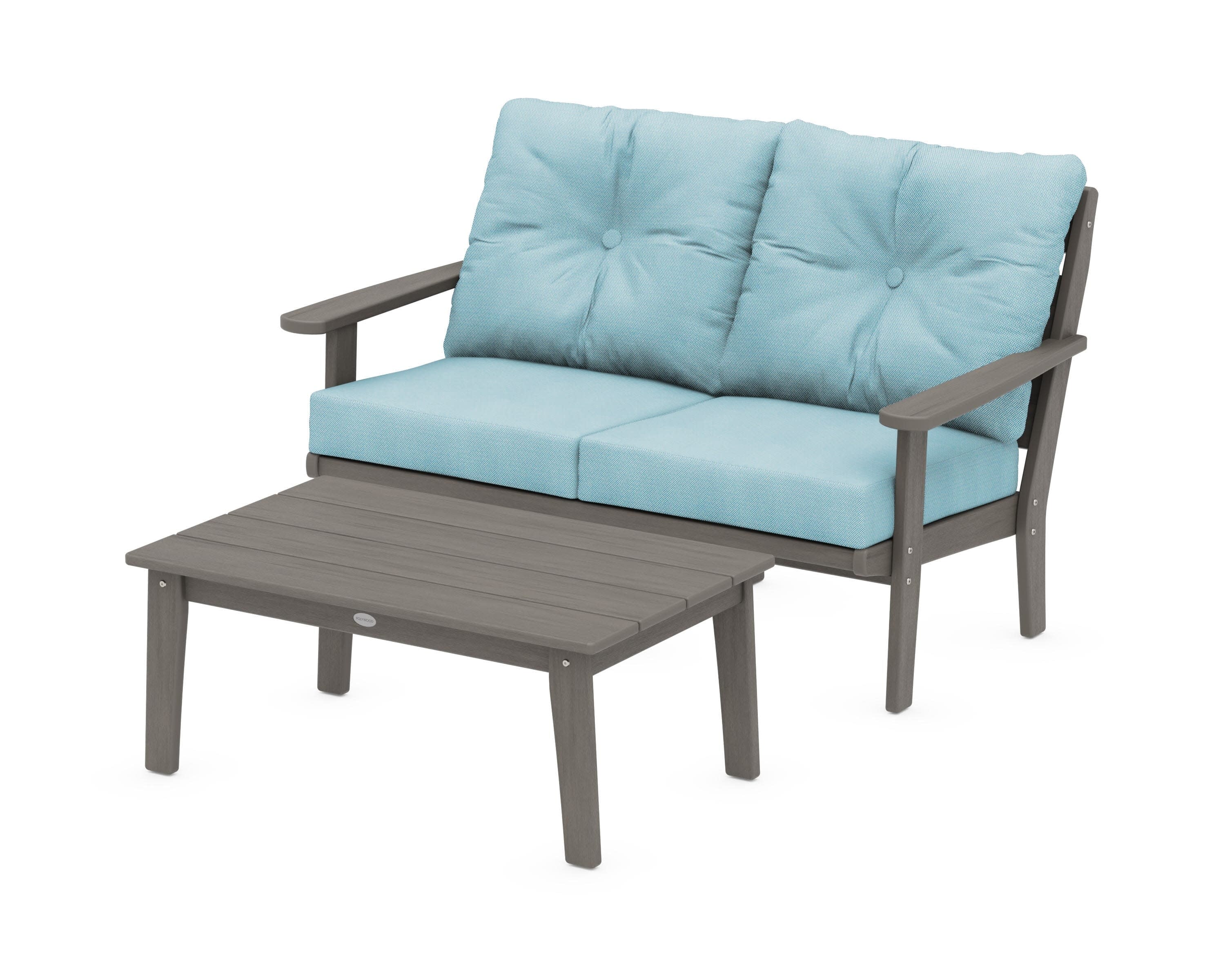 Lakeside 2-Piece Lounge Loveseat Set in Driftwood / Lattice Sky Blue