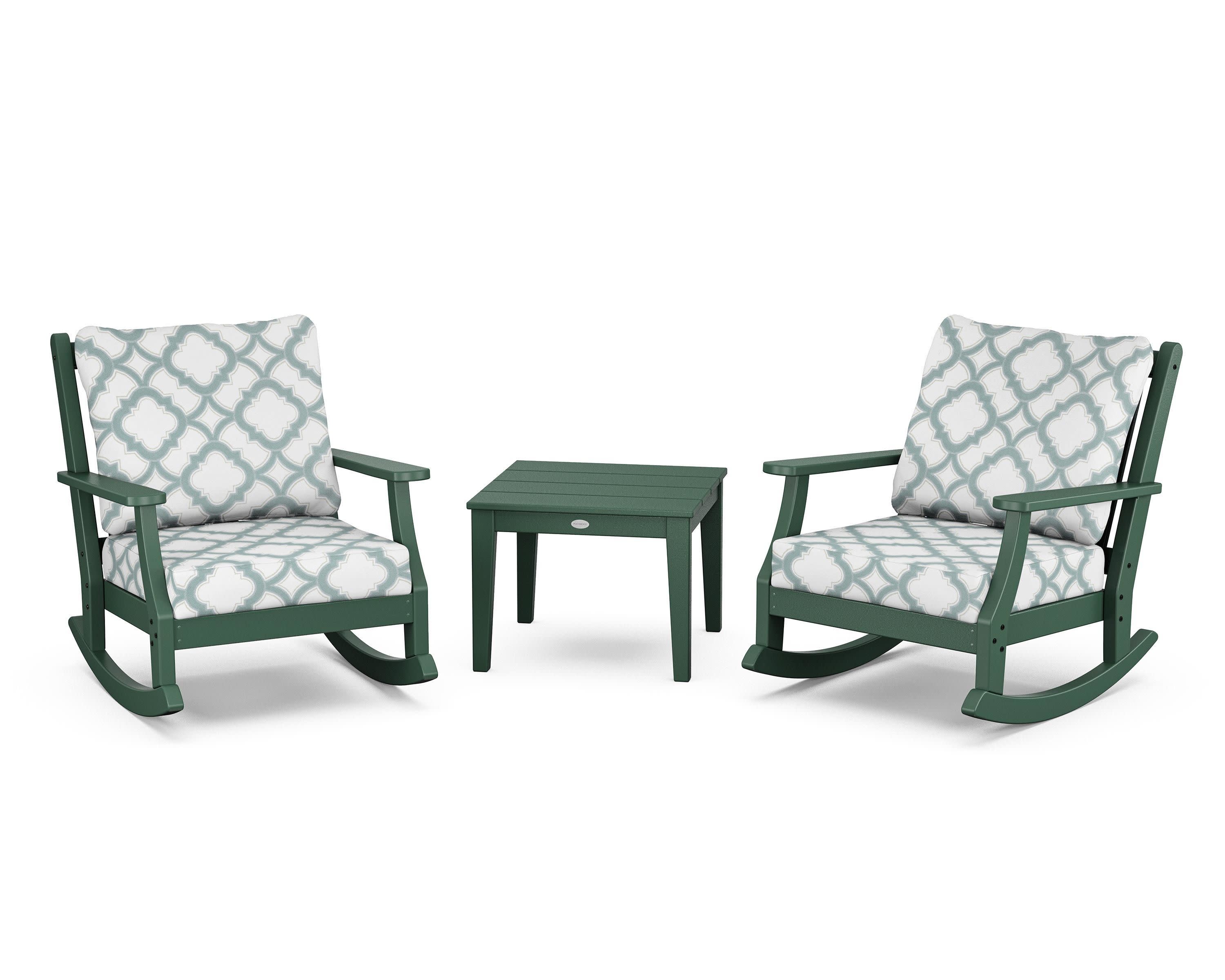 Wovendale 3-Piece Deep Seating Rocker Set in Green / Trellis Glacier Spa