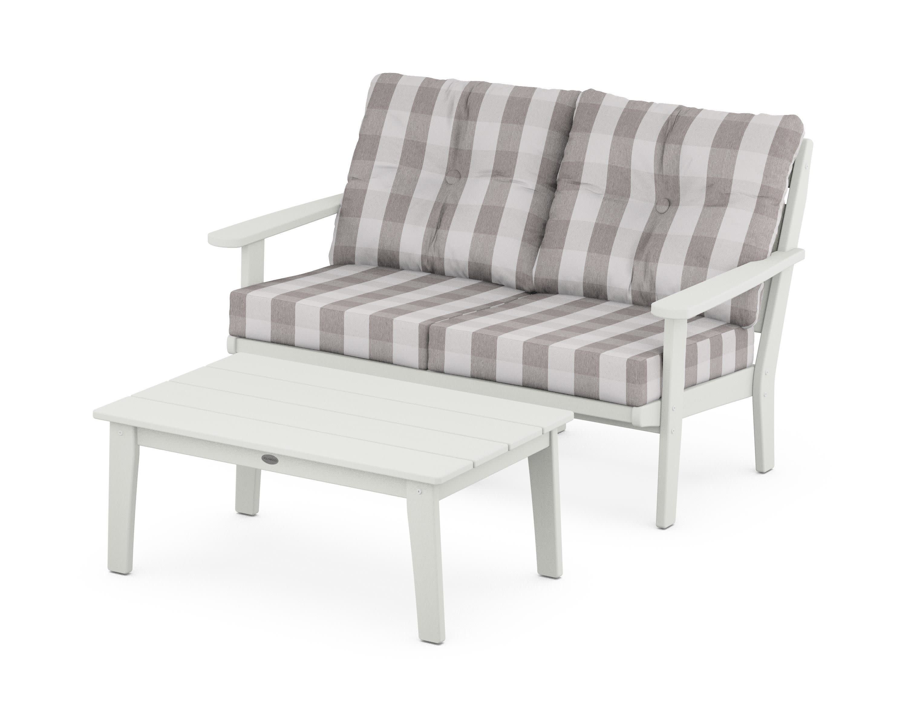Lakeside 2-Piece Lounge Loveseat Set in Vintage White / Buffalo Plaid Grey Mist