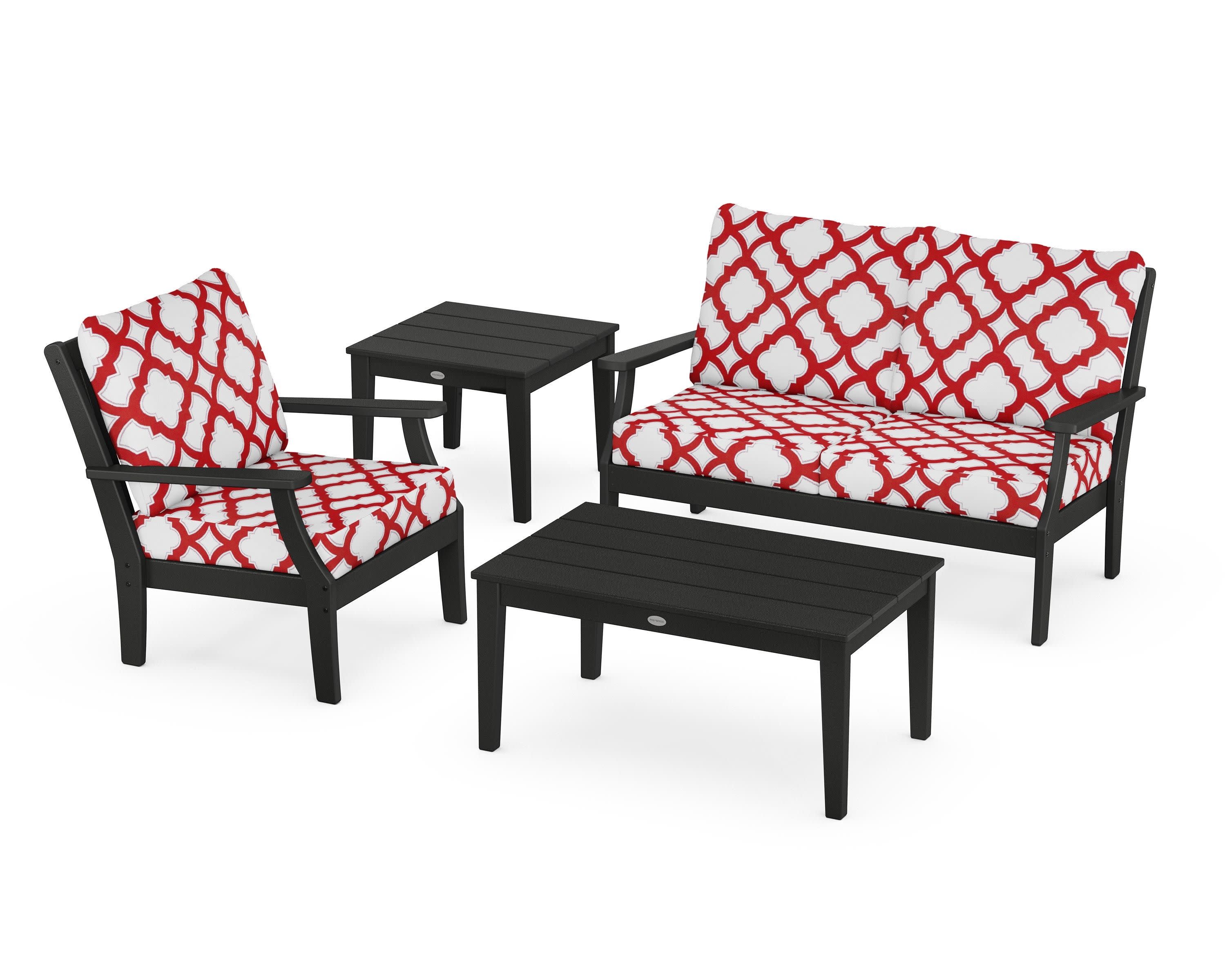 Braxton 4-Piece Deep Seating Set in Black / Trellis Crimson