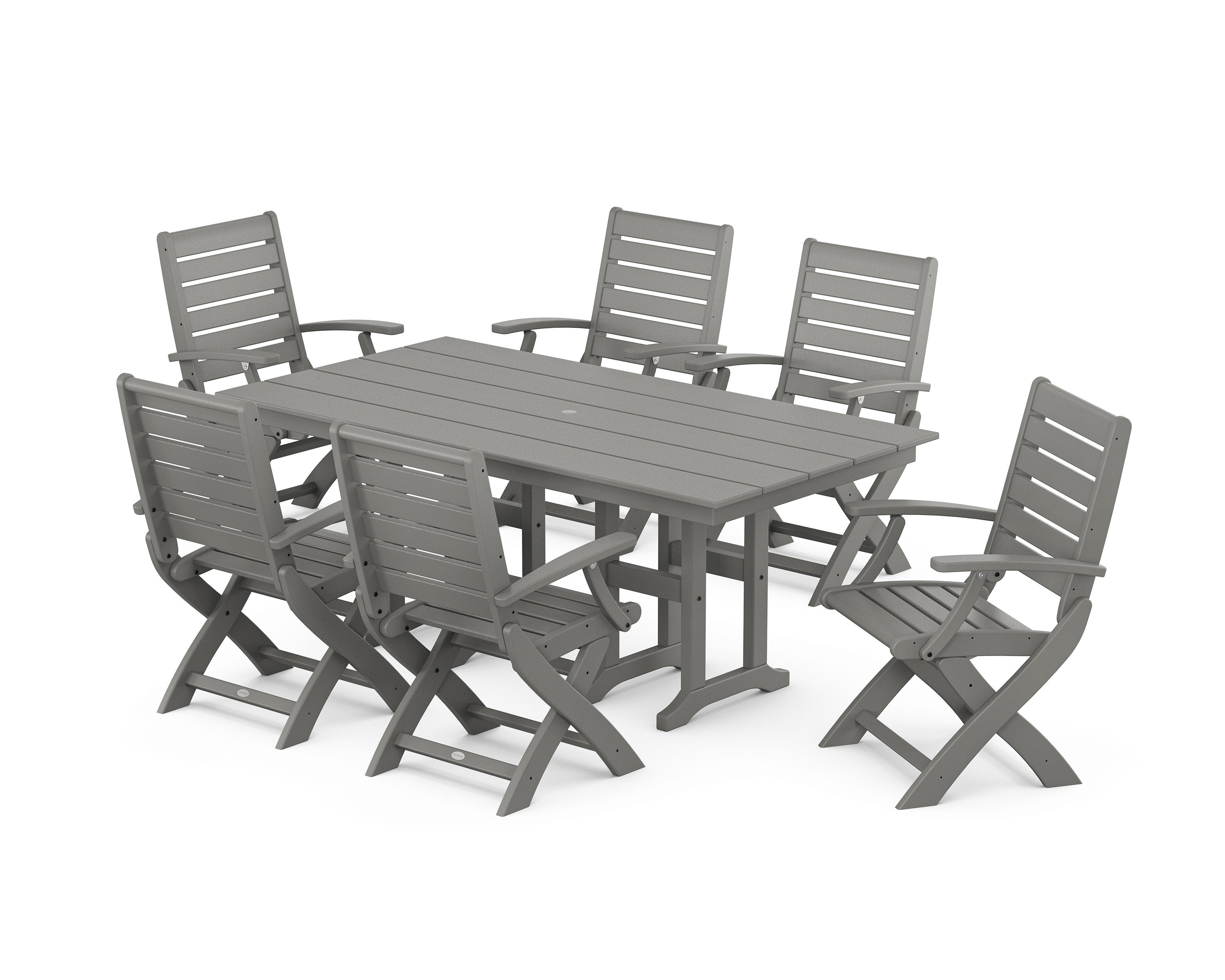 Signature Folding Chair 7-Piece Farmhouse Dining Set in Slate Grey