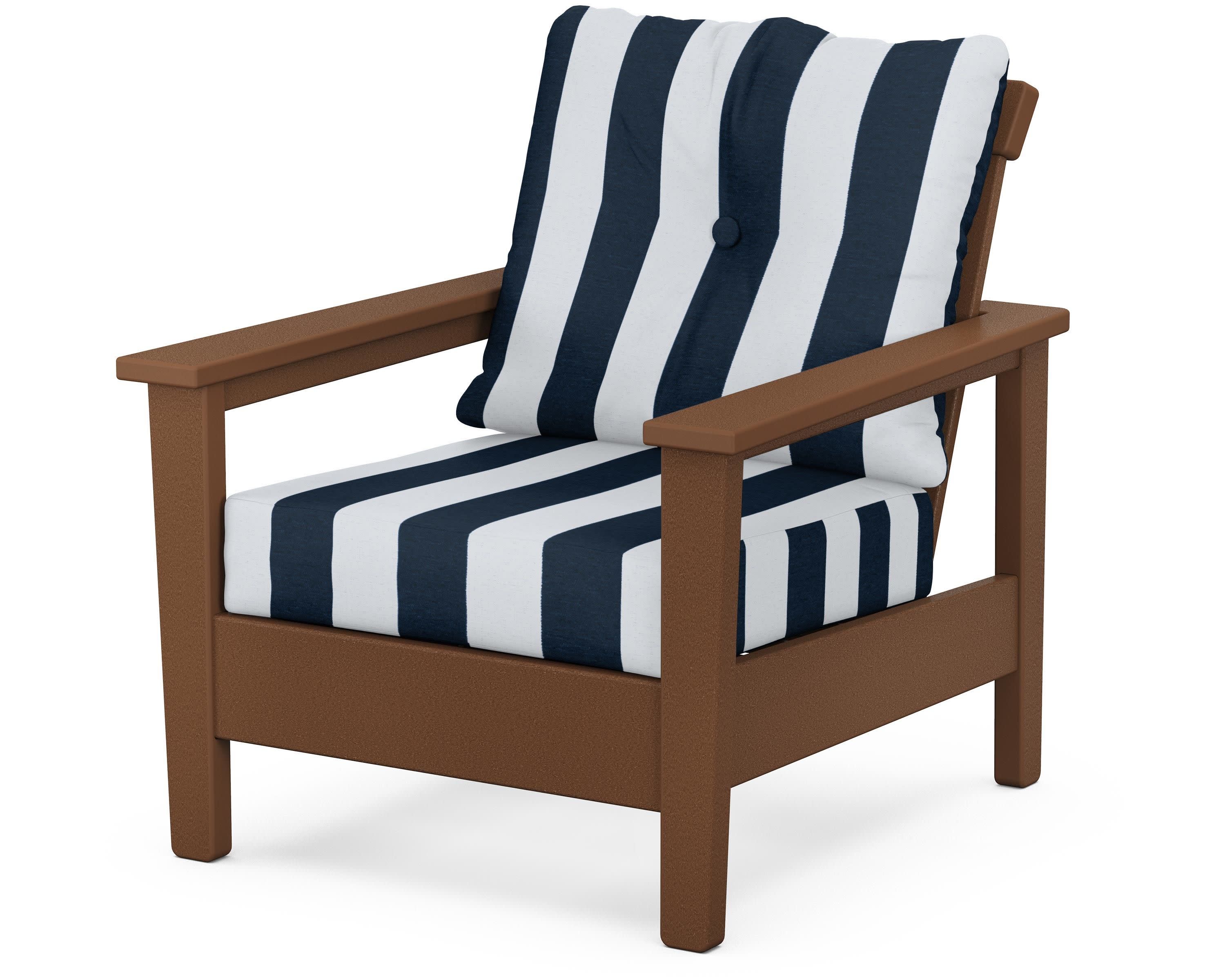 Prescott Deep Seating Chair in Teak / Cabana Stripe Marine Indigo