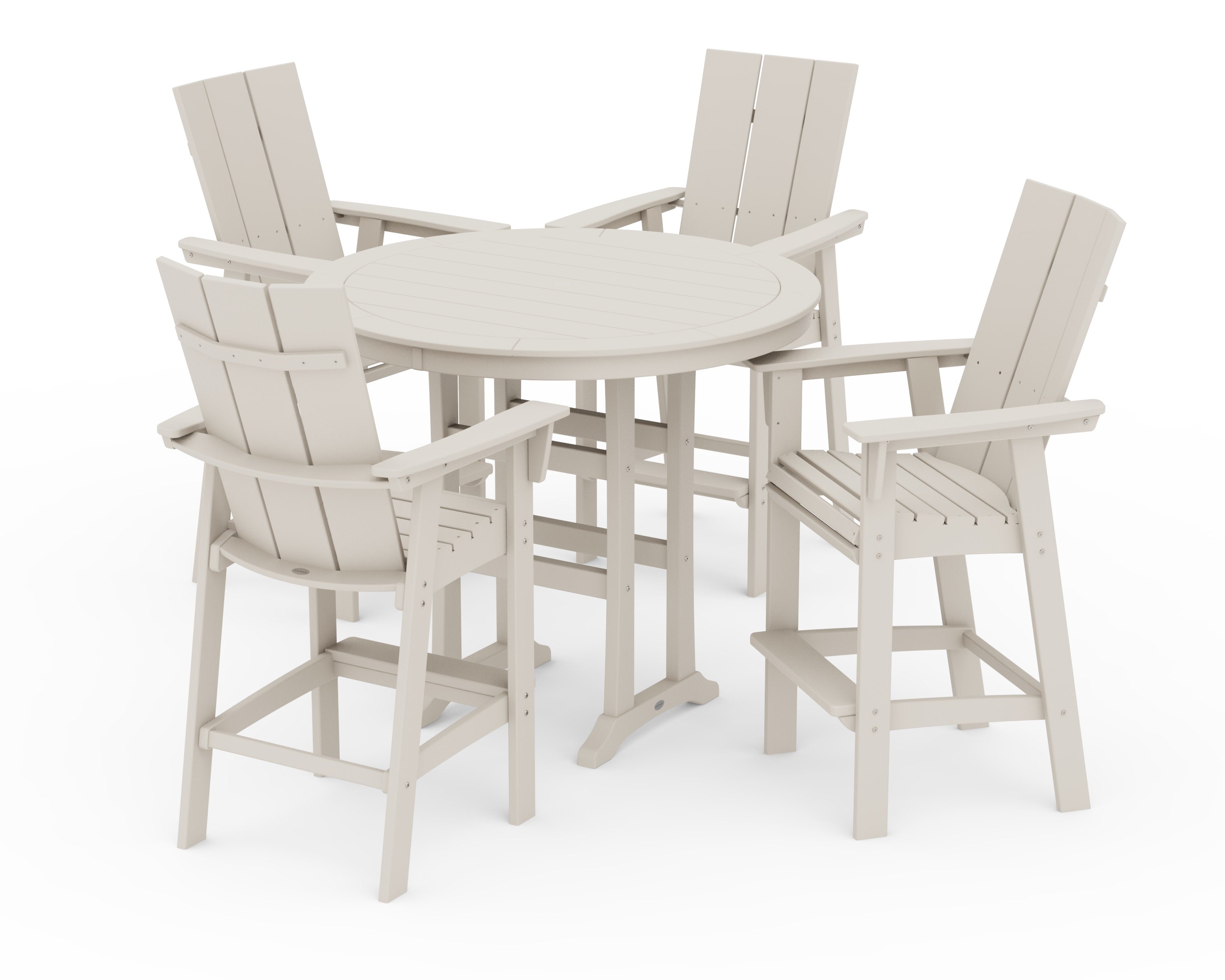 Modern Curveback Adirondack 5-Piece Nautical Trestle Bar Set in Sand
