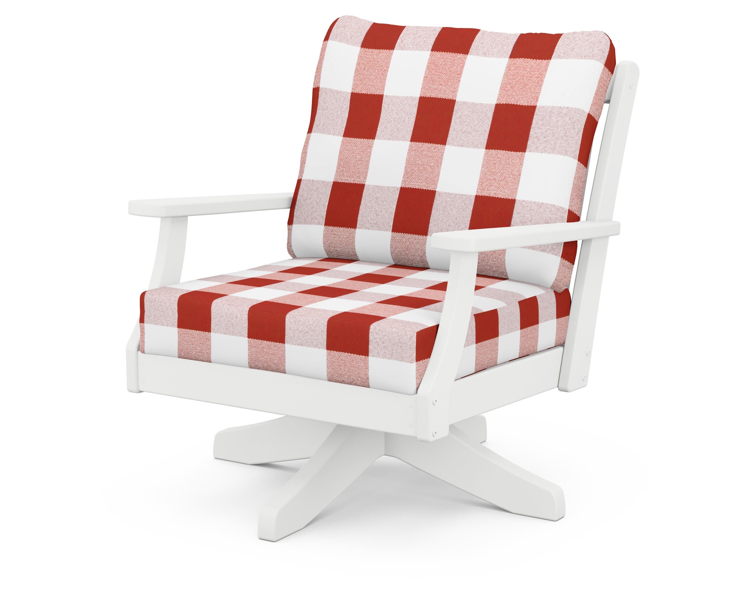 Braxton Deep Seating Swivel Chair in White / Buffalo Plaid Crimson