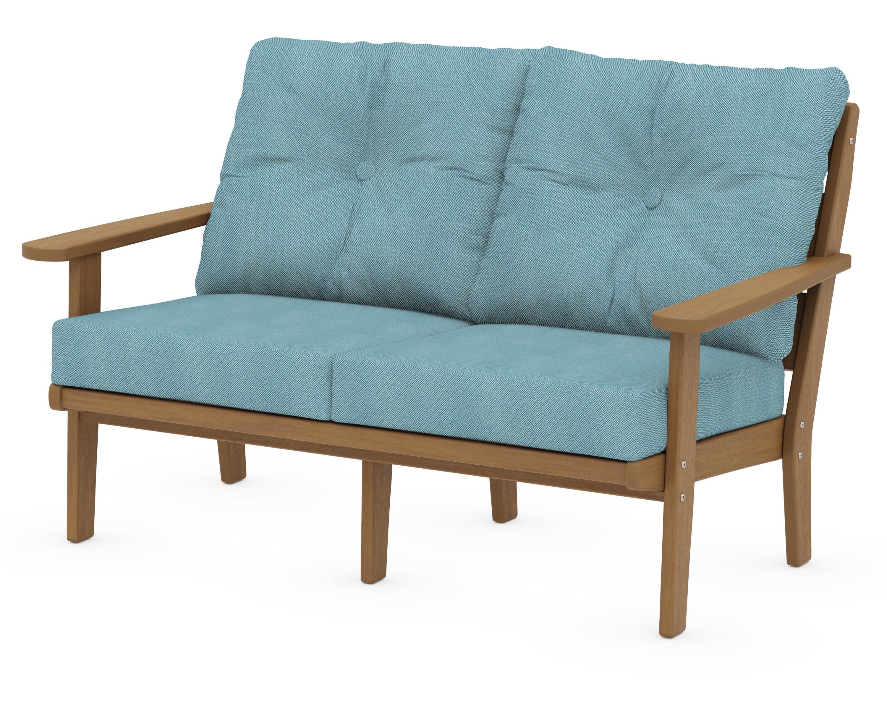 Lakeside Deep Seating Loveseat in Natural / Lattice Sky Blue