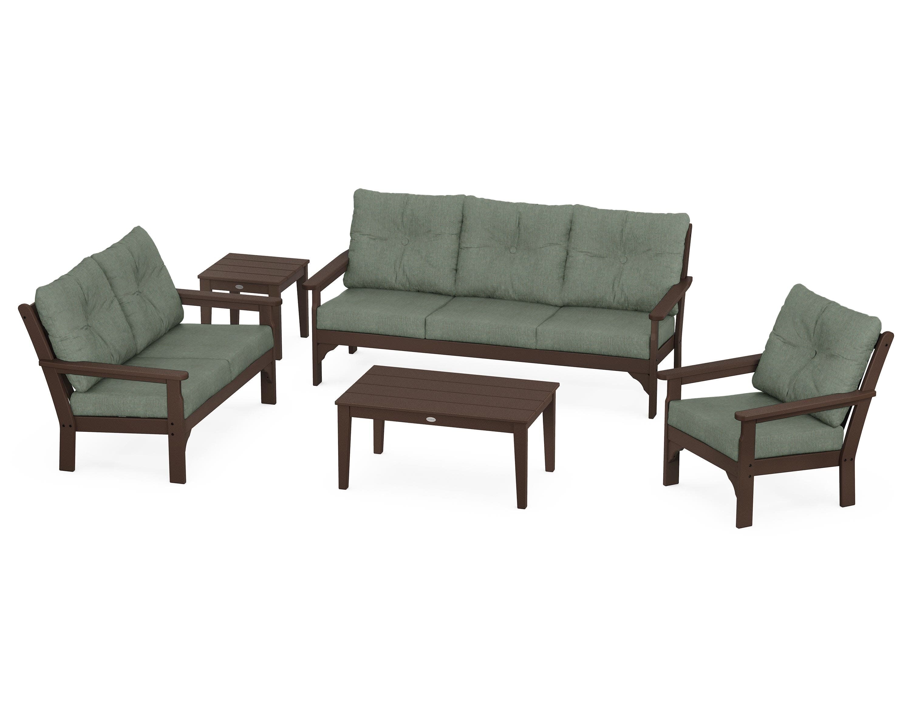 Vineyard 5 Piece Deep Seating Set in Mahogany / Cast Sage