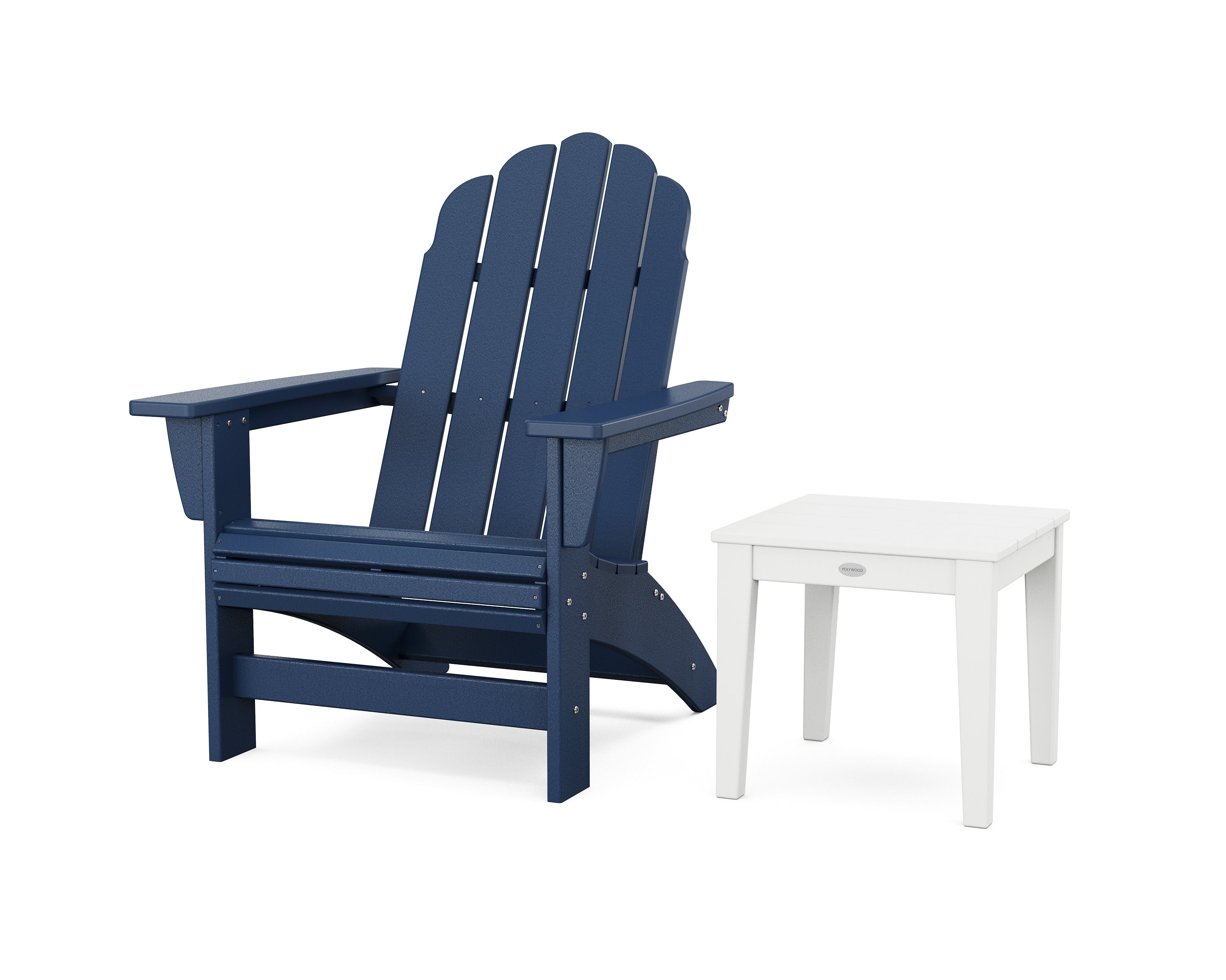 Vineyard Grand Adirondack Chair with Side Table in Navy / White