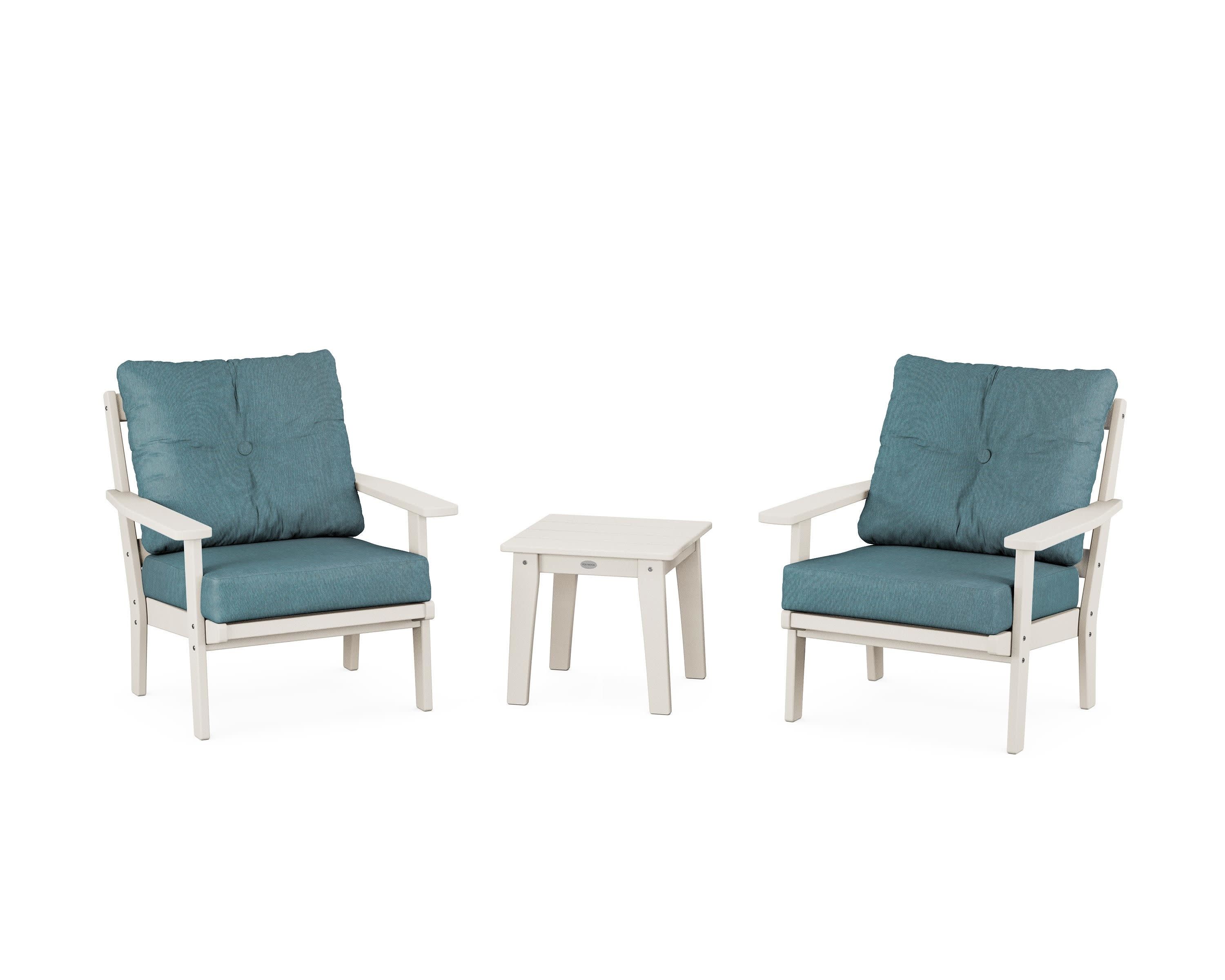 Oxford 3-Piece Deep Seating Set in Sand / Ocean Teal