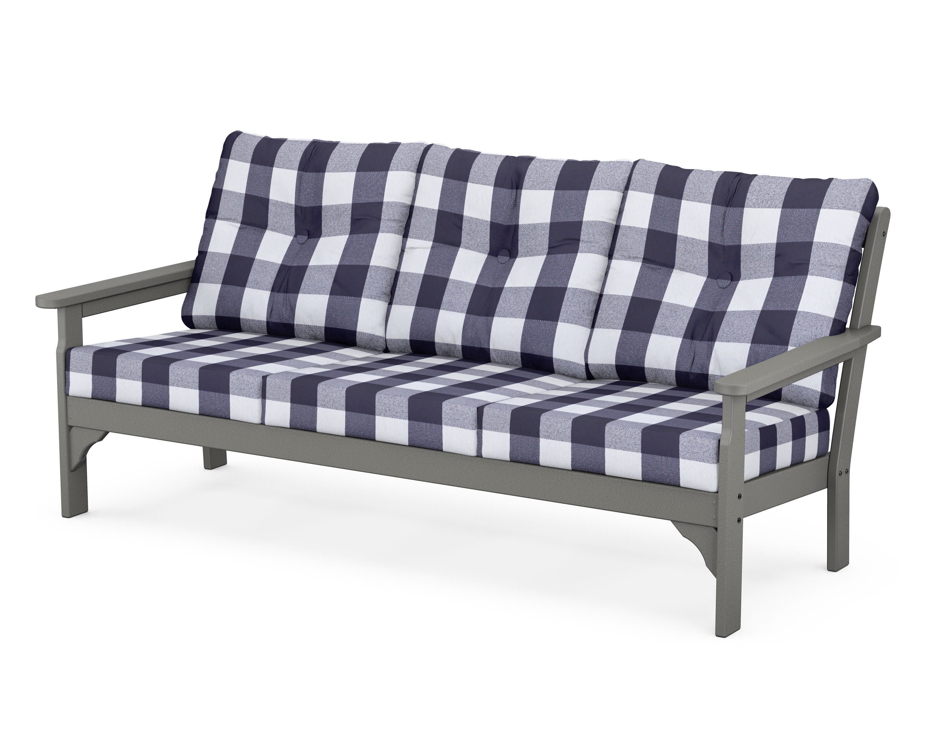 Vineyard Deep Seating Sofa in Slate Grey / Buffalo Plaid Navy