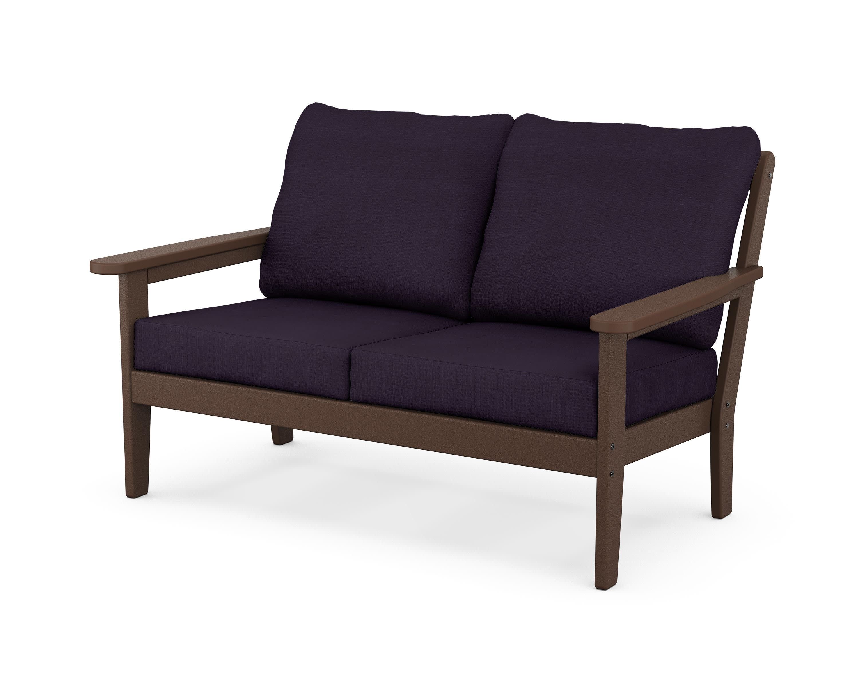 Cottage Deep Seating Loveseat in Mahogany / Navy Linen