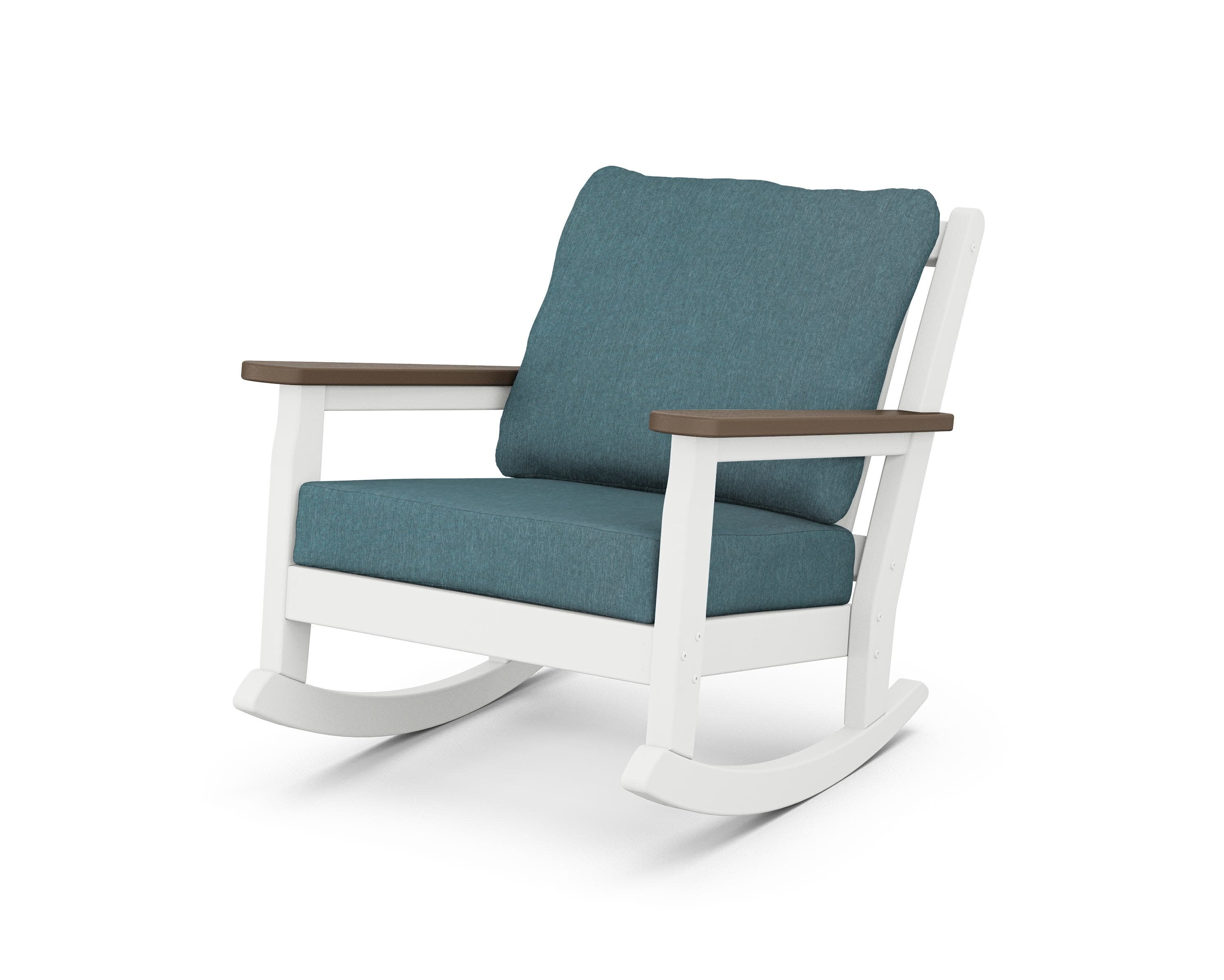 Chippendale Deep Seating Rocking Chair in White / Kona / Ocean Teal