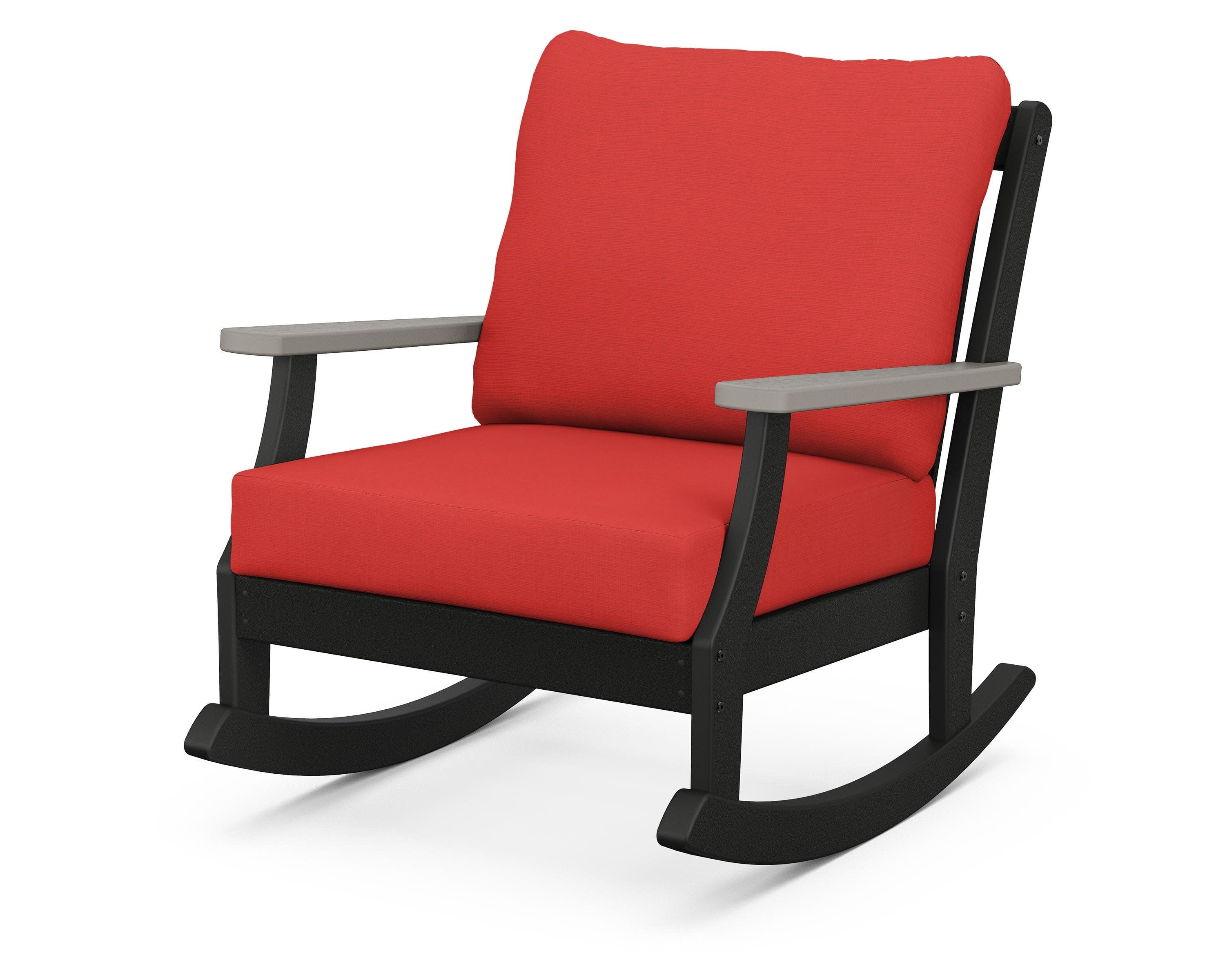 Braxton Deep Seating Rocking Chair in Black / Driftwood / Crimson Linen