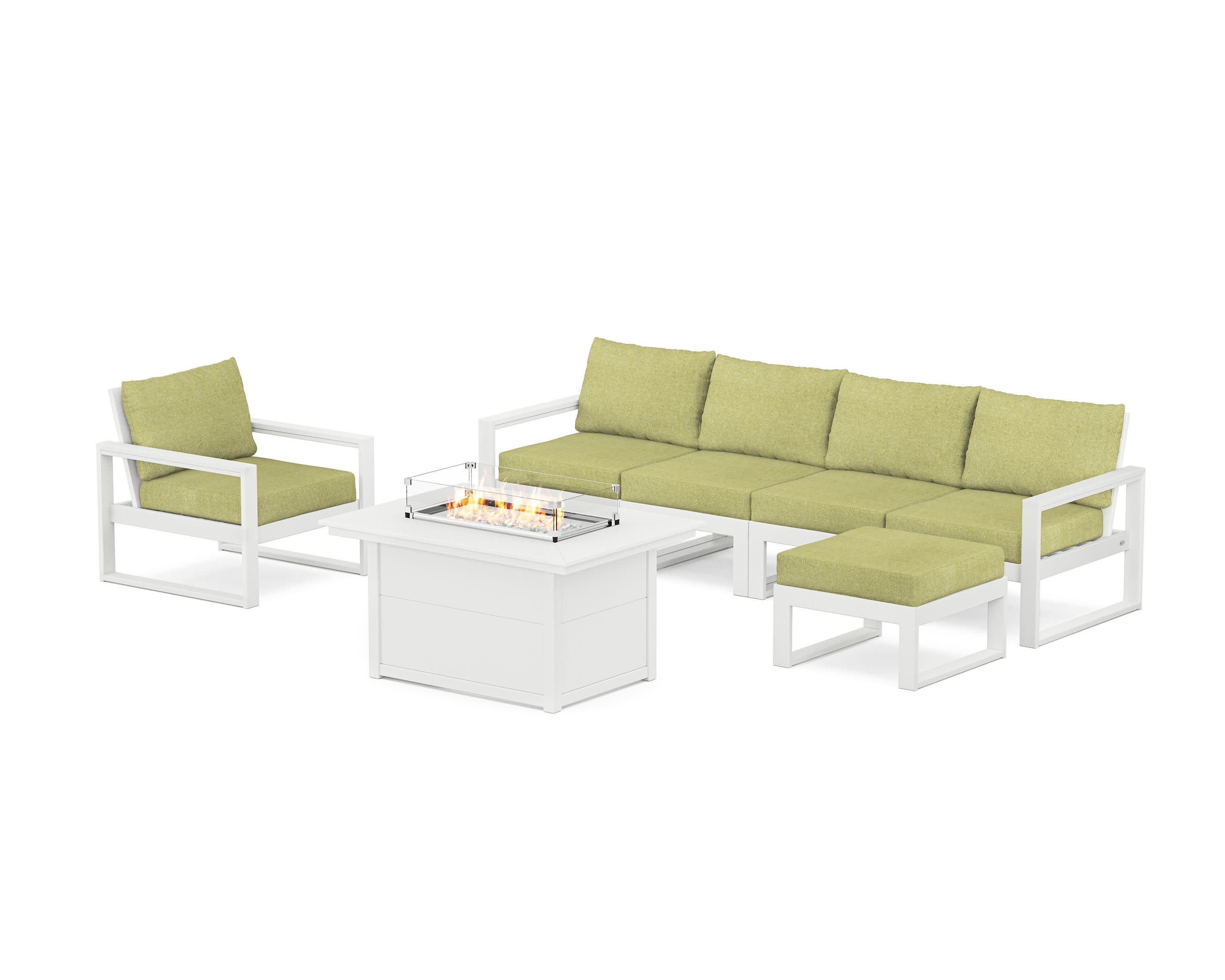 EDGE Sectional Lounge and Fire Pit Set in White / Chartreuse Boucle