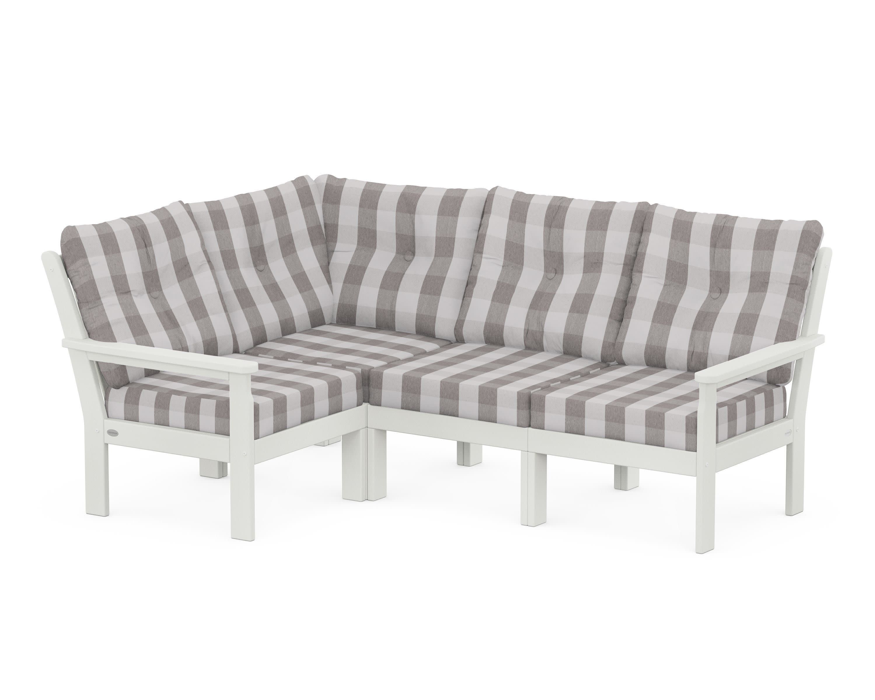 Vineyard 4-Piece Sectional in Vintage White / Buffalo Plaid Grey Mist