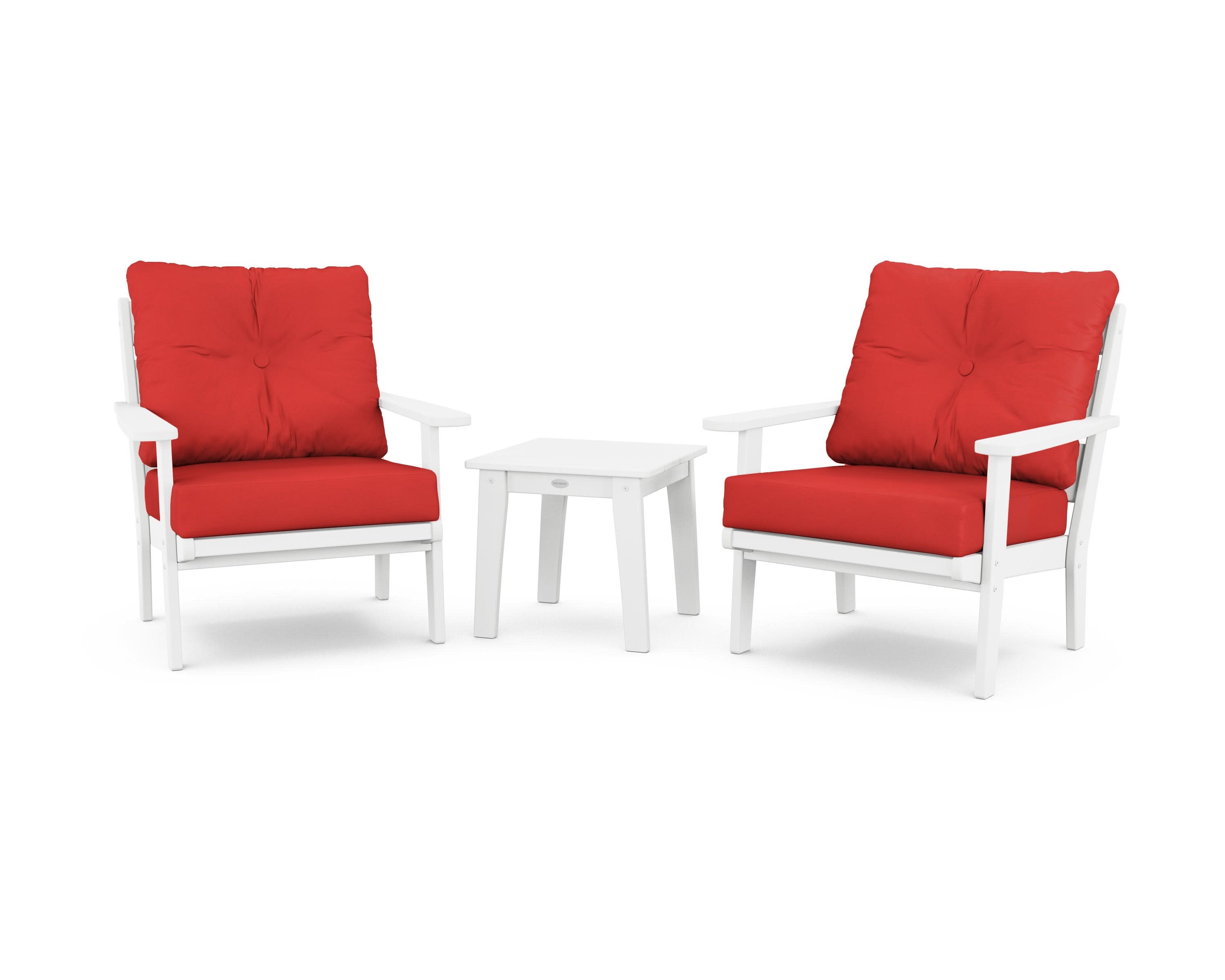 Lakeside 3-Piece Deep Seating Chair Set in White / Crimson Linen