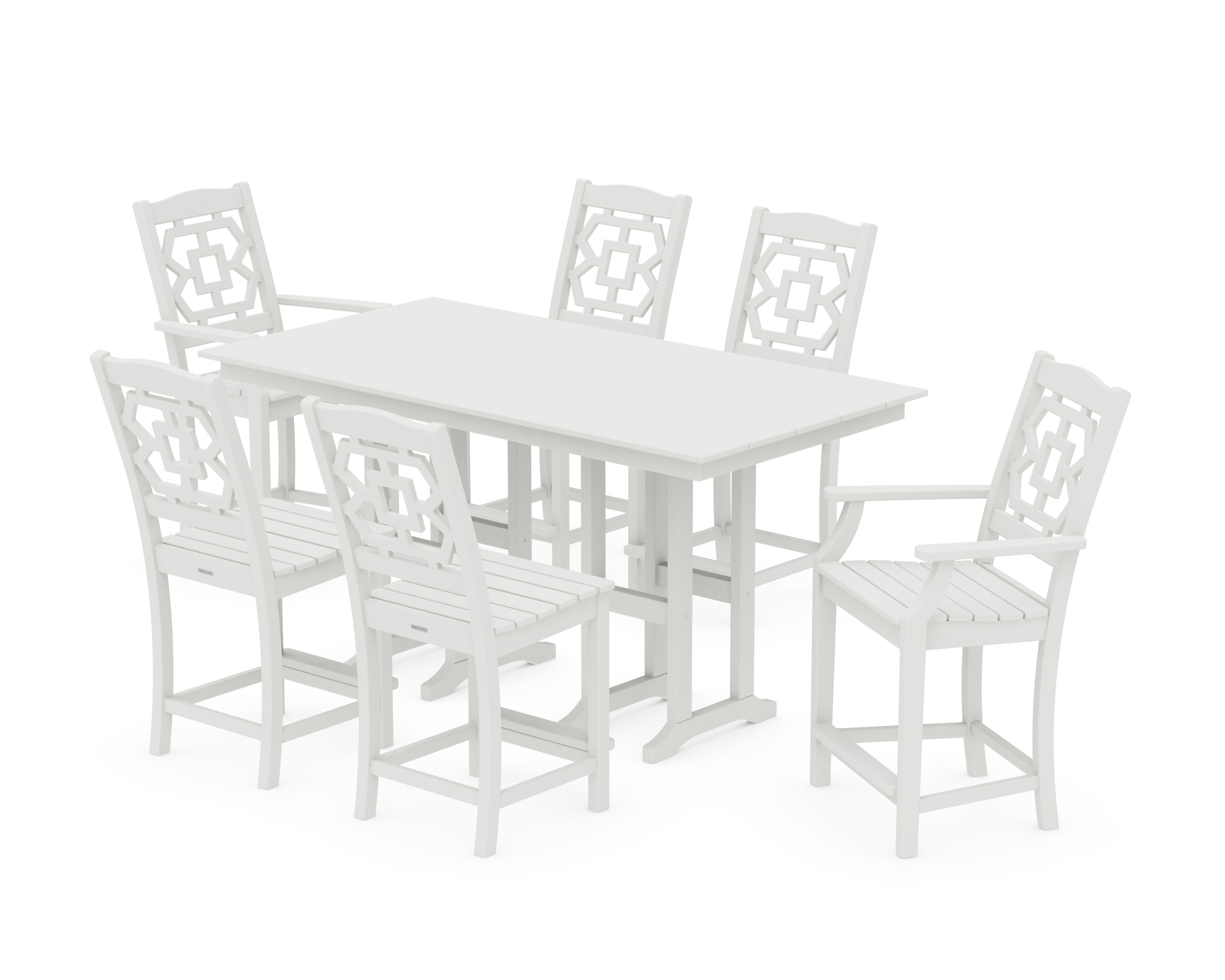 Chinoiserie 7-Piece Farmhouse Counter Set in Vintage White