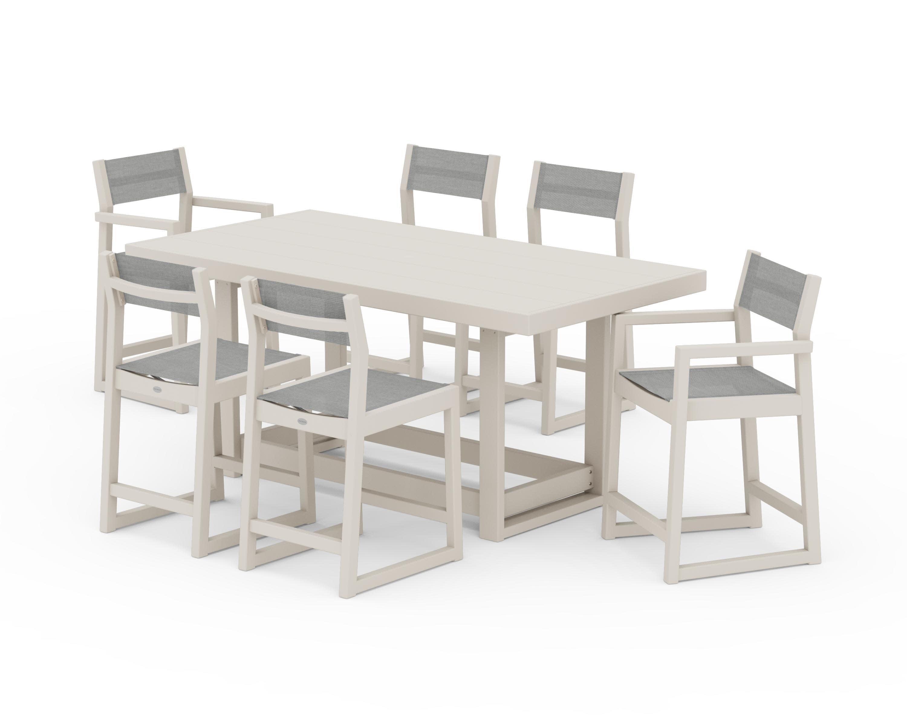 EDGE Sling 7-Piece Counter Table Set in Sand / Metallic Sling