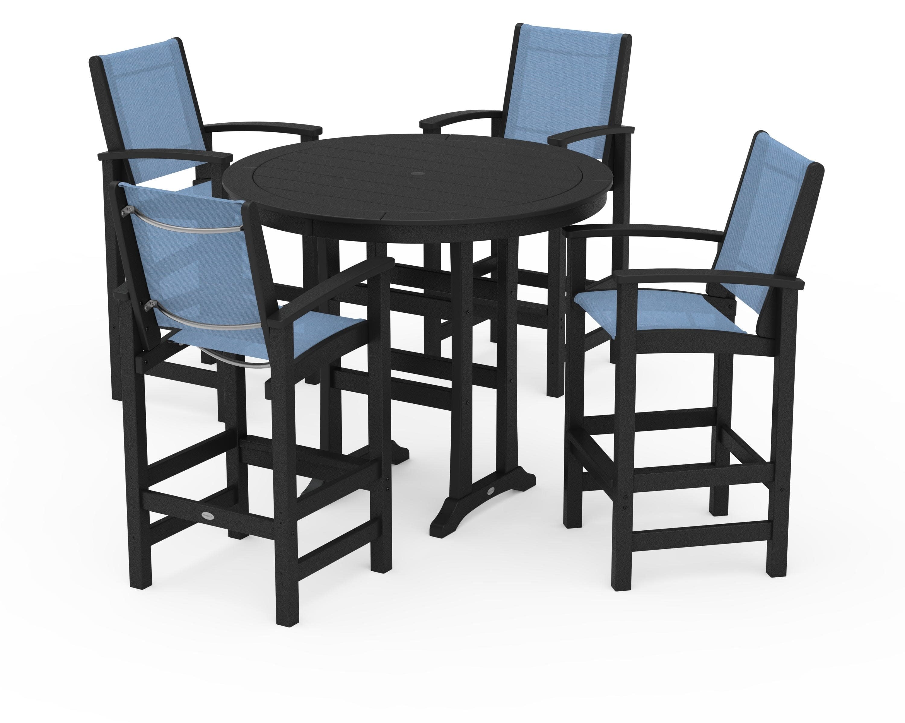 Coastal 5-Piece Nautical Trestle Bar Set in Black / Poolside Sling