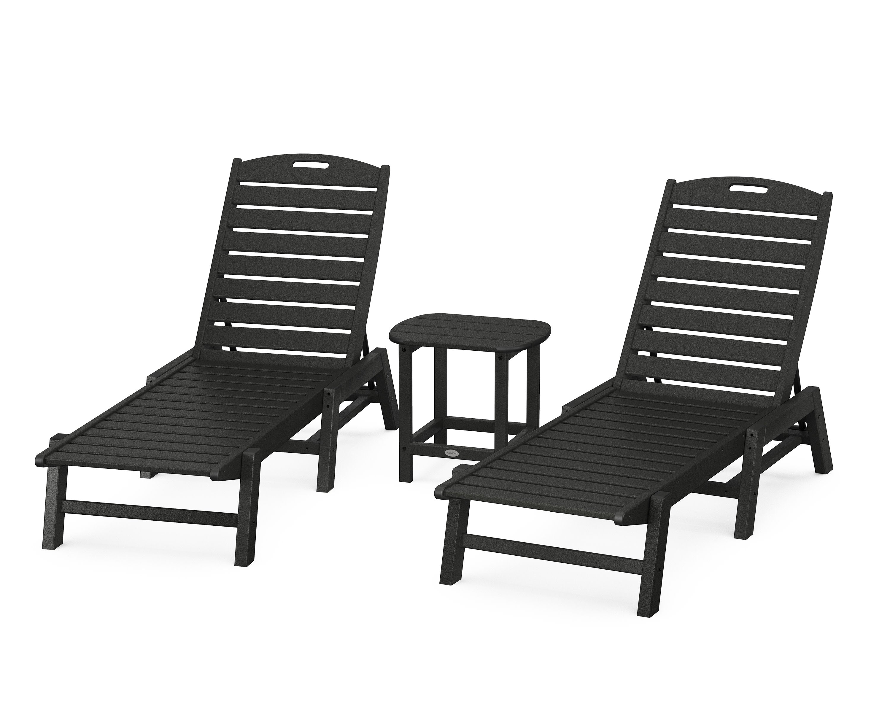 Nautical 3-Piece Chaise Lounge Set with South Beach 18" Side Table in Black