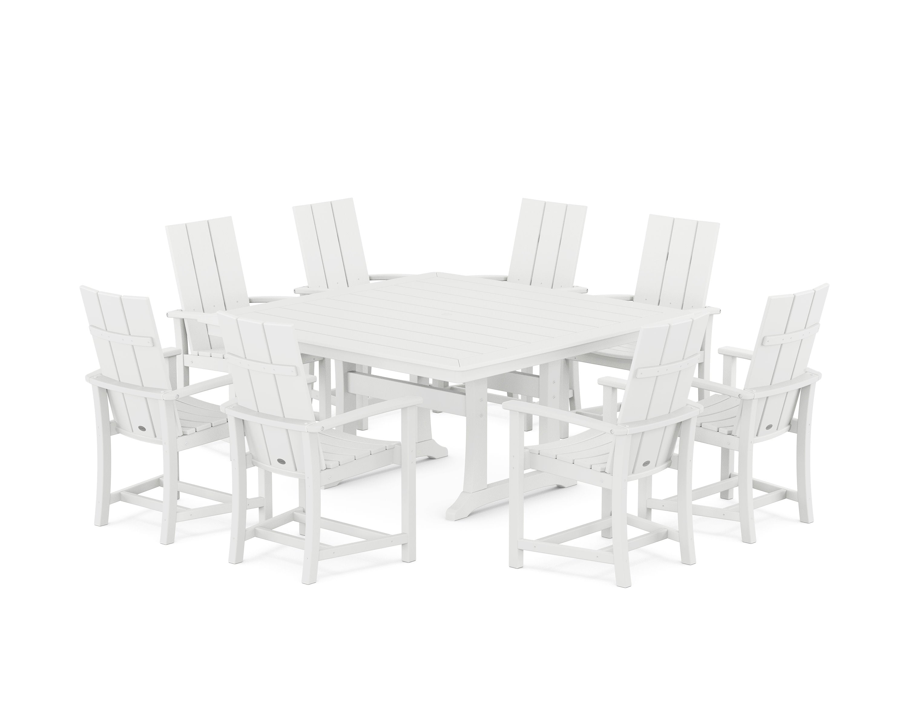 Modern Adirondack 9-Piece Square Dining Set with Trestle Legs in White