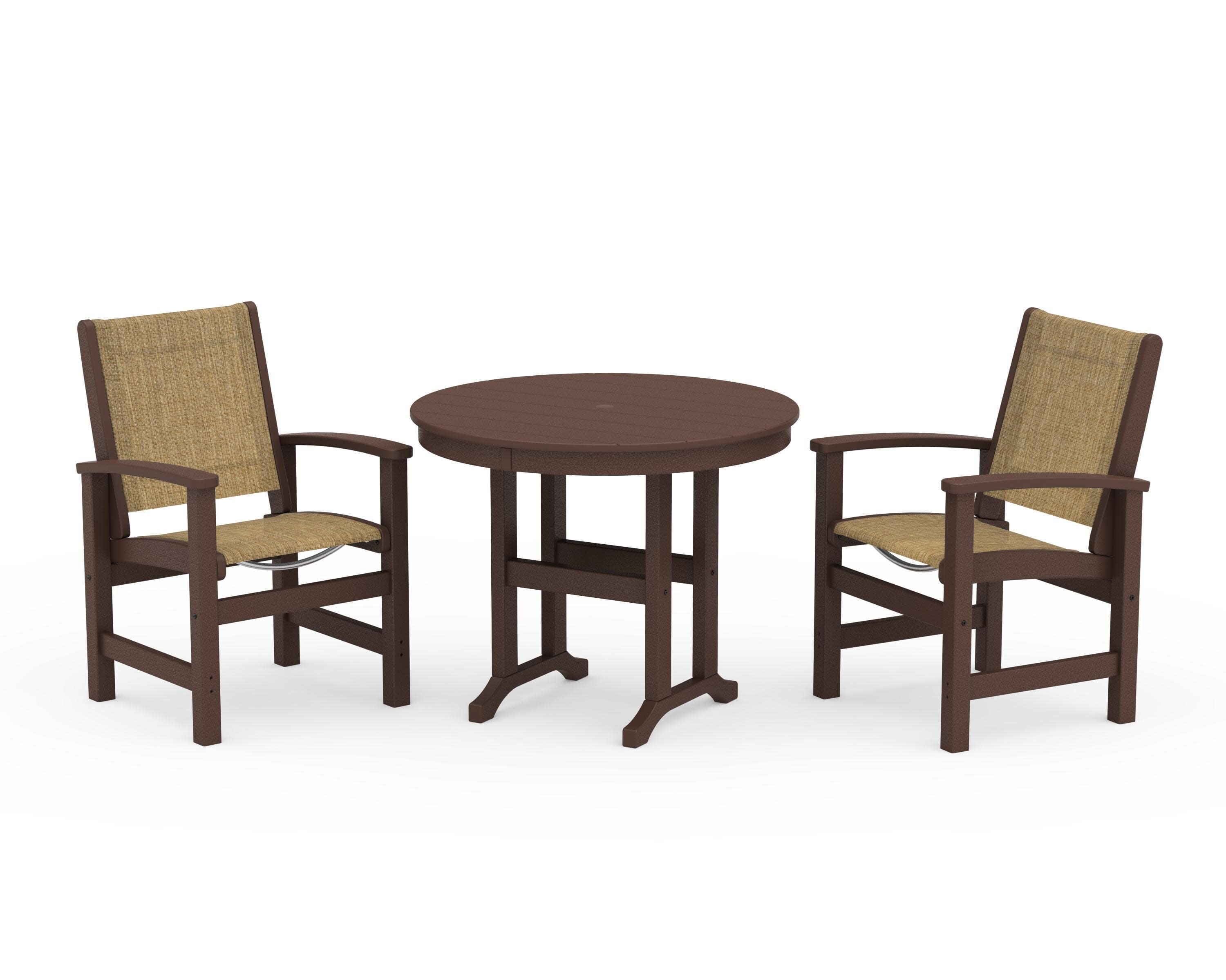 Coastal 3-Piece Round Dining Set in Mahogany / Burlap Sling