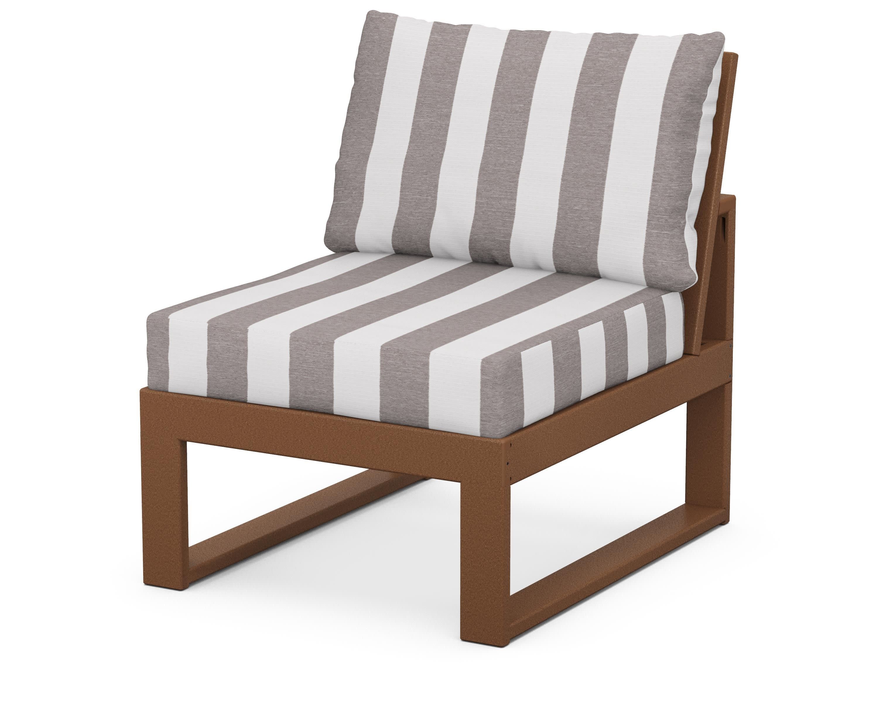 Modular Armless Chair in Teak / Cabana Stripe Grey Mist