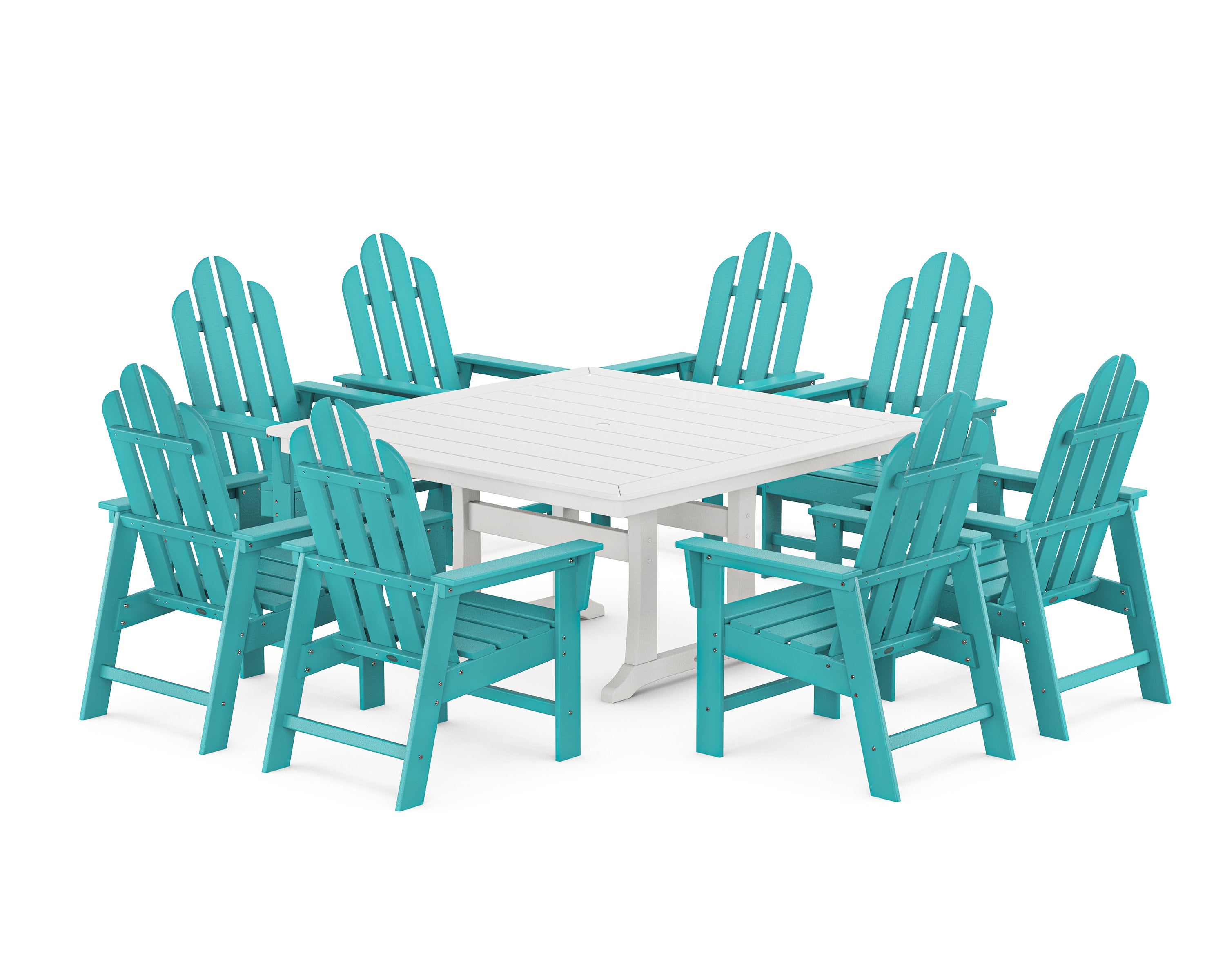 Long Island 9-Piece Square Dining Set with Trestle Legs in Aruba / White