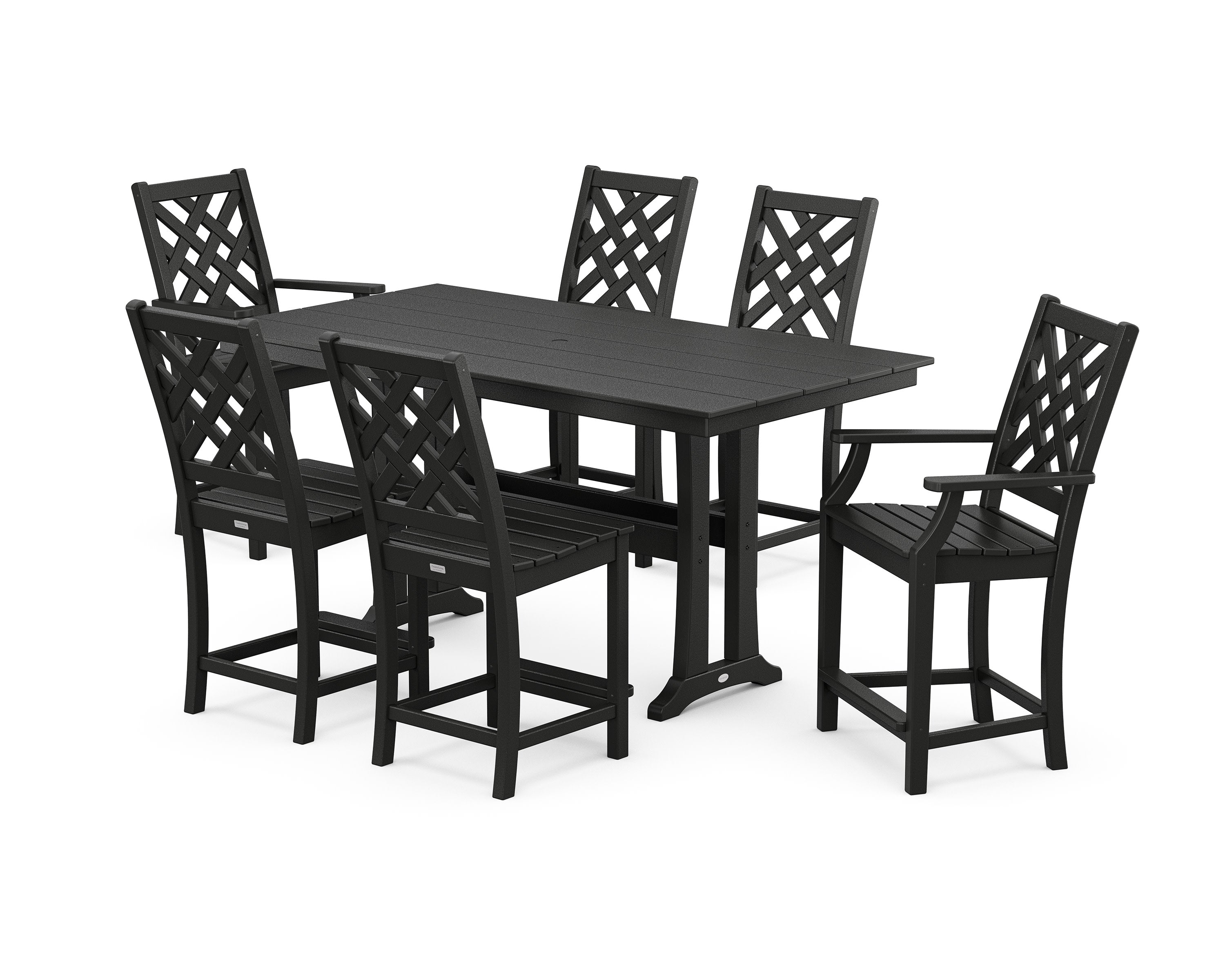 Wovendale 7-Piece Farmhouse Counter Set with Trestle Legs in Black