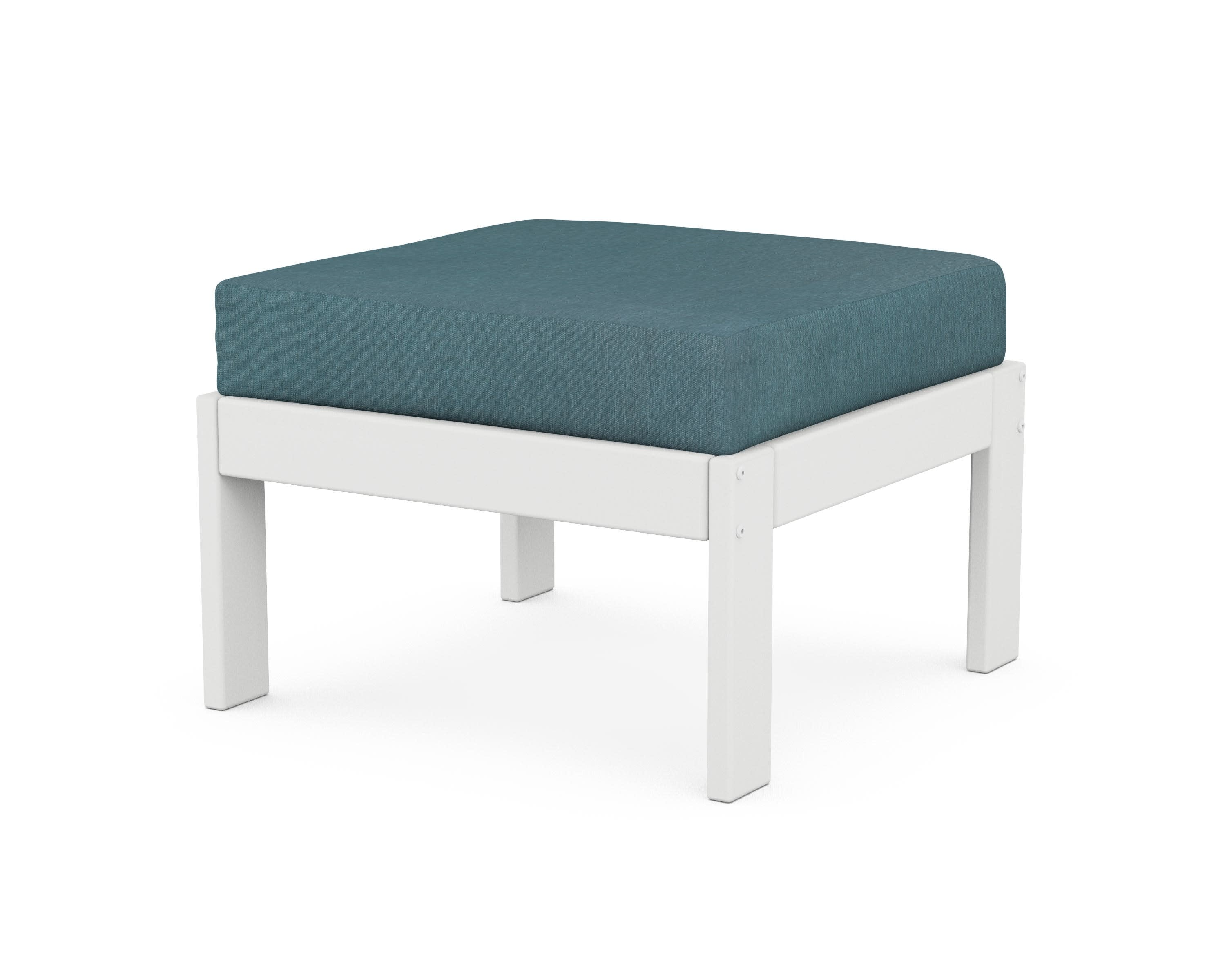 Vineyard Modular Ottoman in White / Ocean Teal
