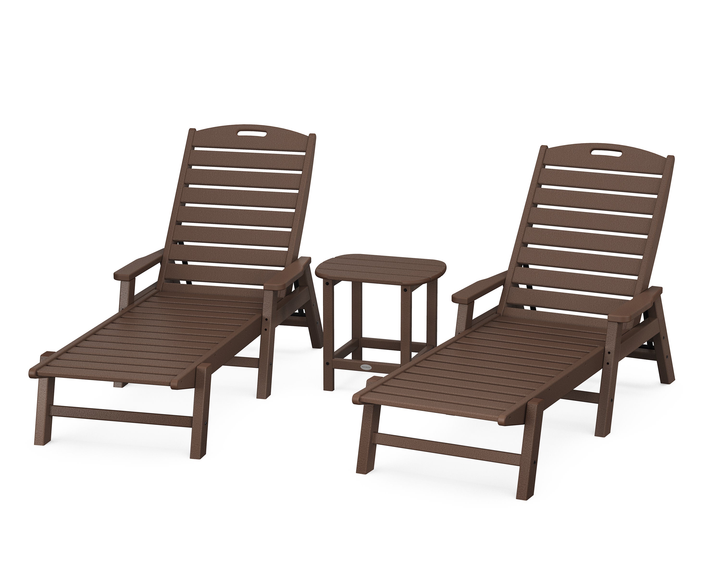 Nautical 3-Piece Chaise Lounge with Arms Set with South Beach 18" Side Table in Mahogany
