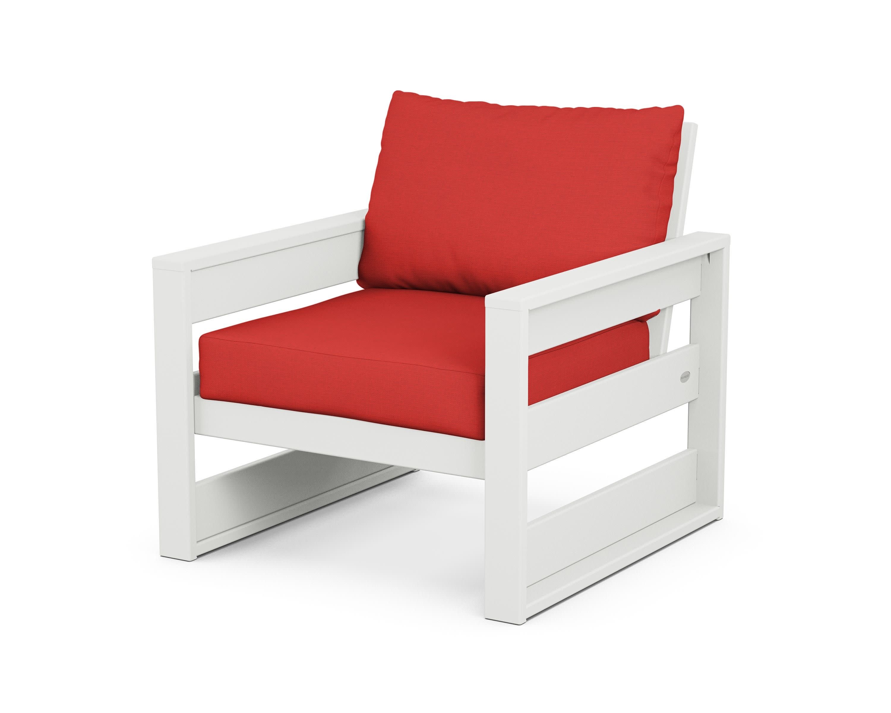 Westport Club Chair in White / Crimson Linen