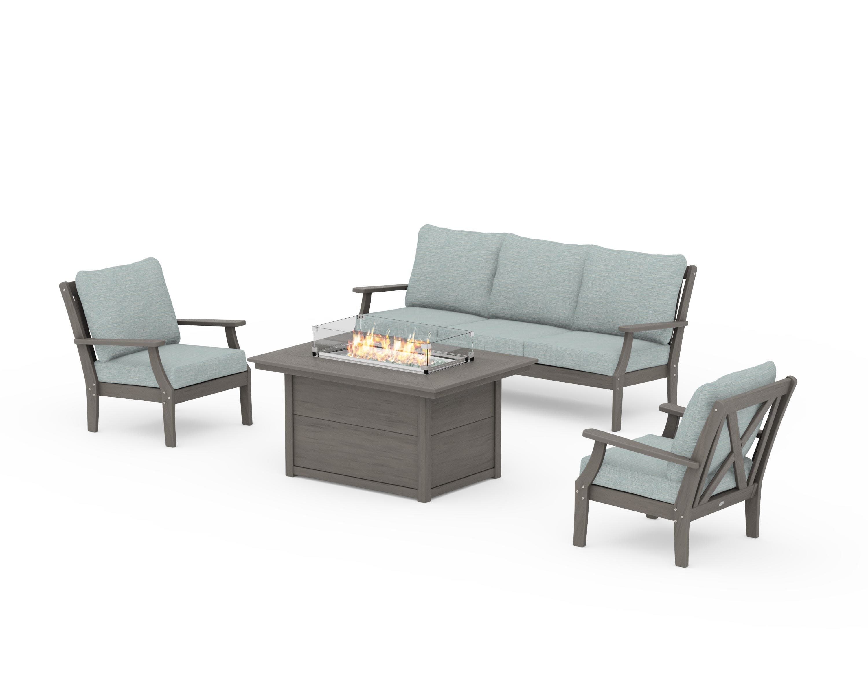 Braxton Deep Seating Fire Pit Table Set in Driftwood / Soothe Mist
