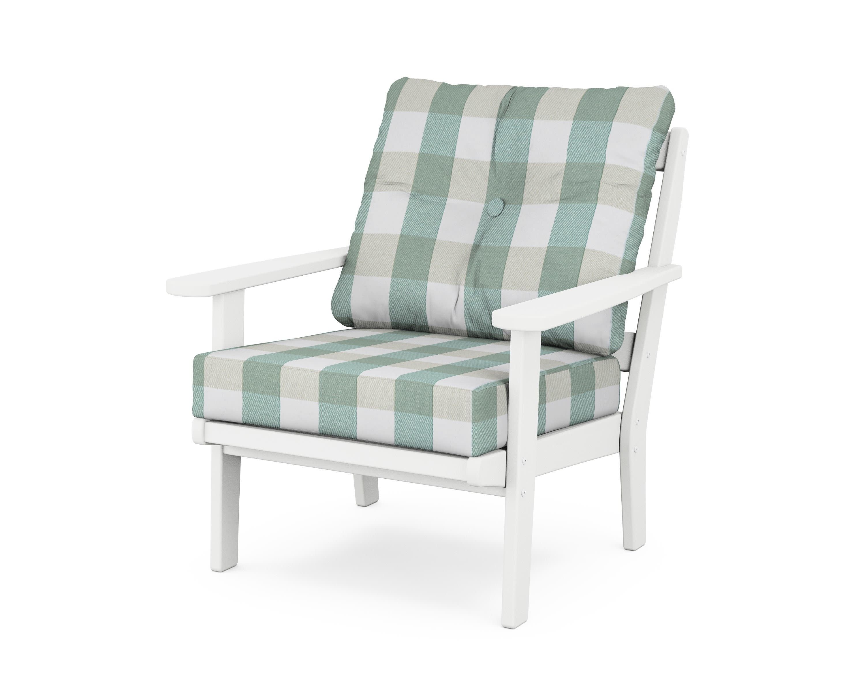 Mission Deep Seating Chair in White / Buffalo Plaid Glacier Spa