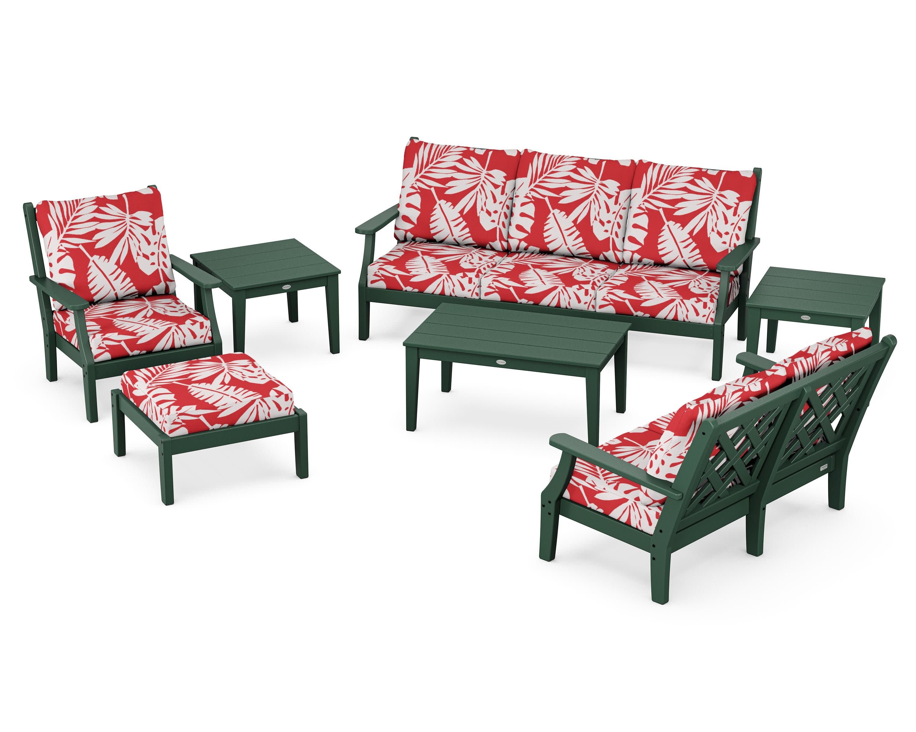Wovendale 7-Piece Deep Seating Set in Green / Leaf Crimson