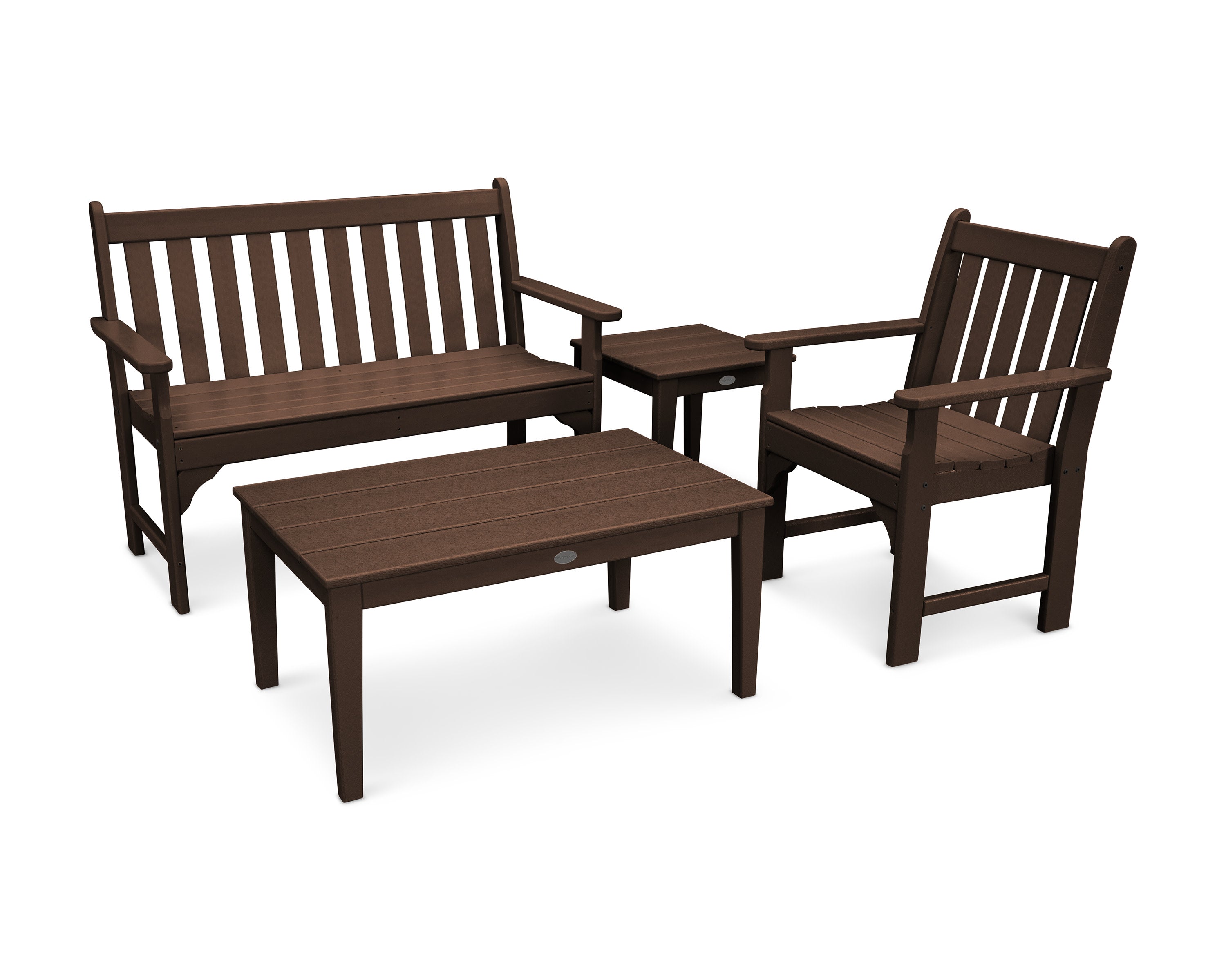 Vineyard 4-Piece Bench Seating Set in Mahogany