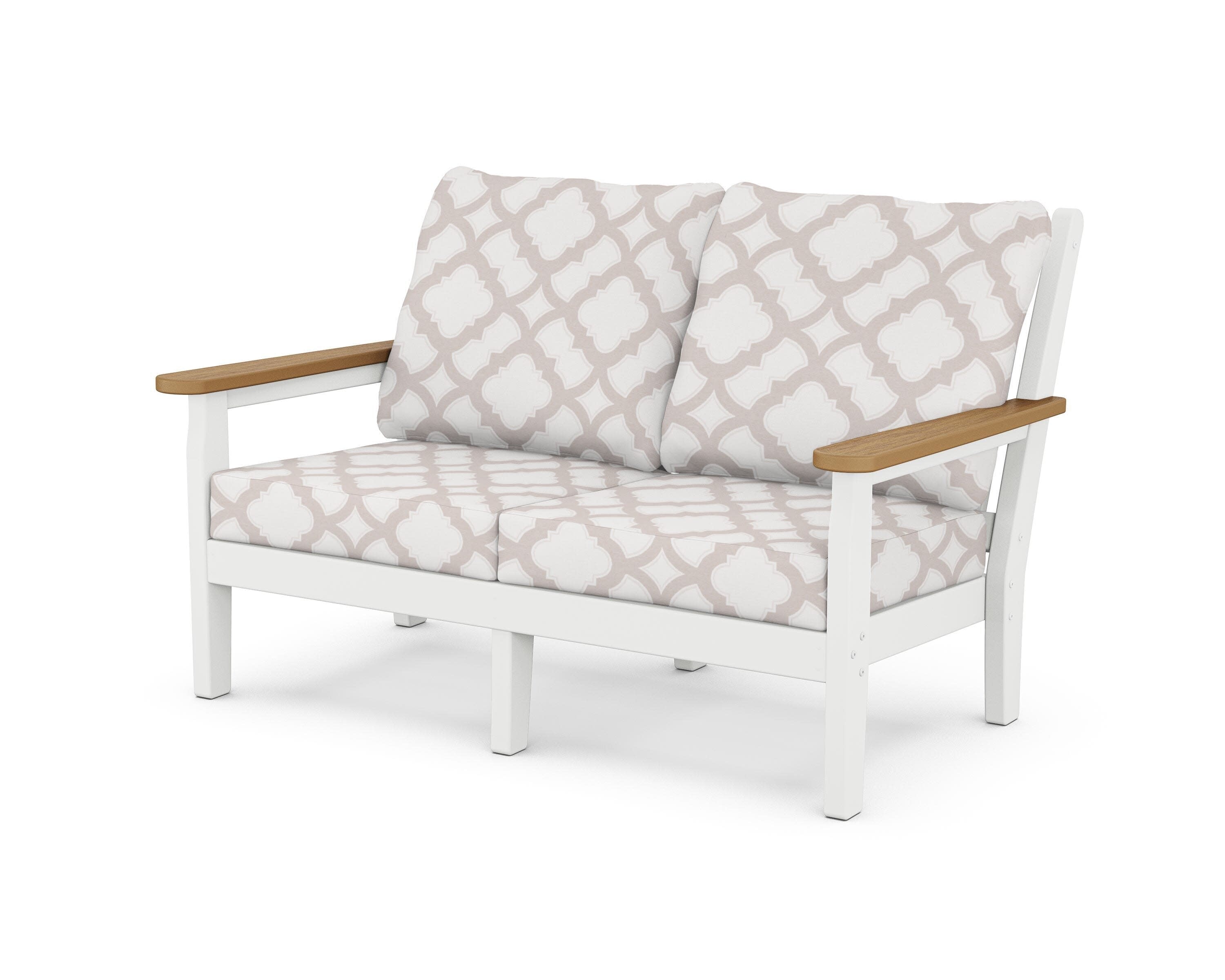 Chippendale Deep Seating Loveseat in White / Natural / Trellis Dune Burlap