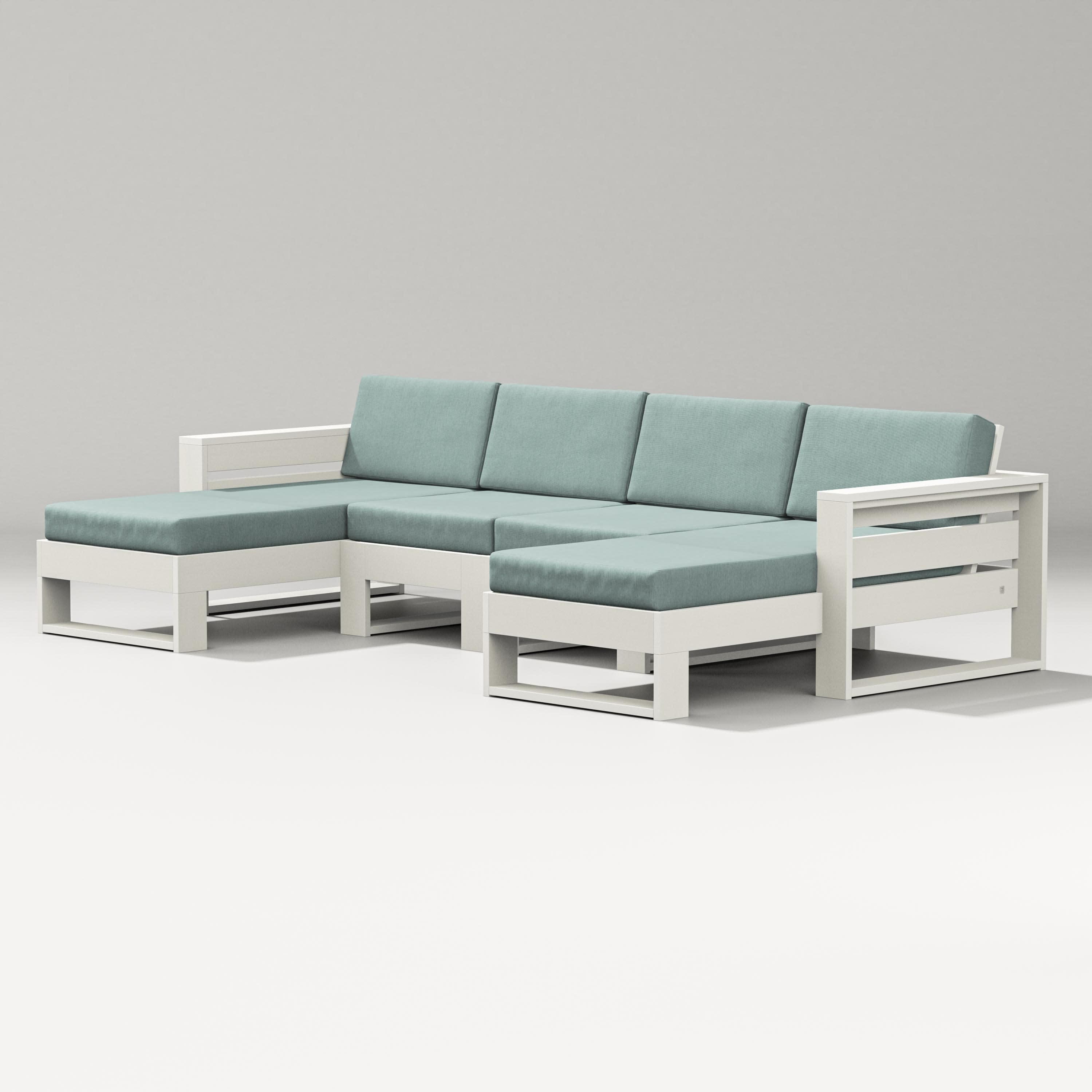 Latitude Double Chaise Sectional in Vintage White / Glacier Spa