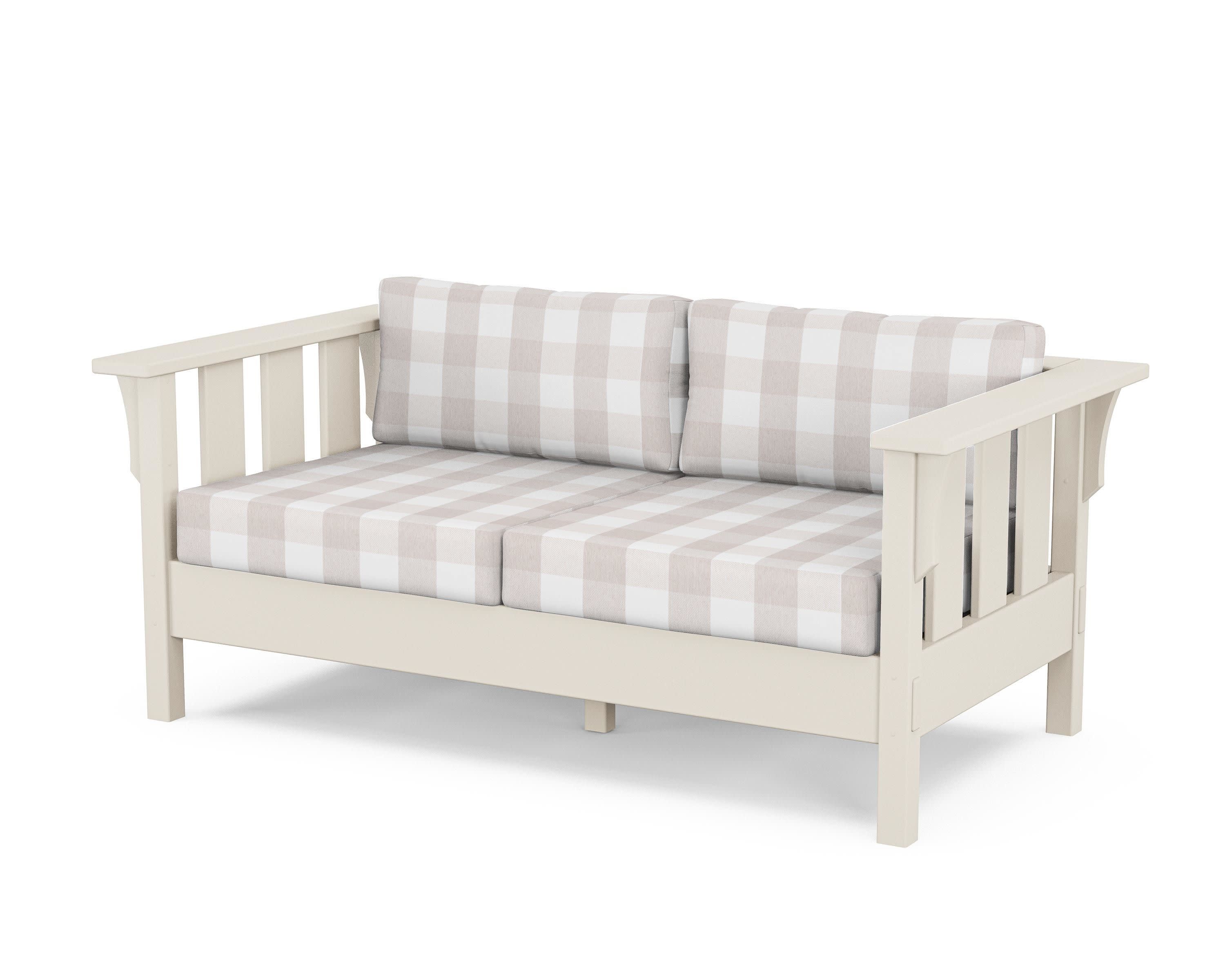Acadia Deep Seating Loveseat in Sand / Buffalo Plaid Dune Burlap